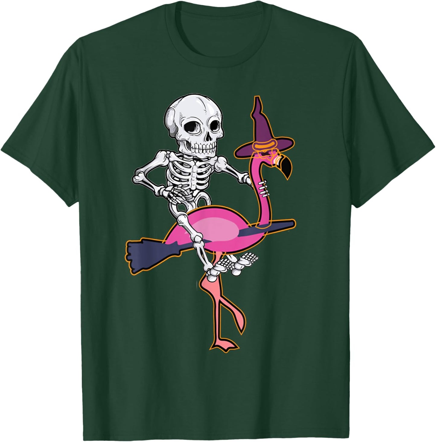 Skeleton Riding Flamingo Funny Halloween Pumpkin Boys T-Shirt - T-Shirt | Forest