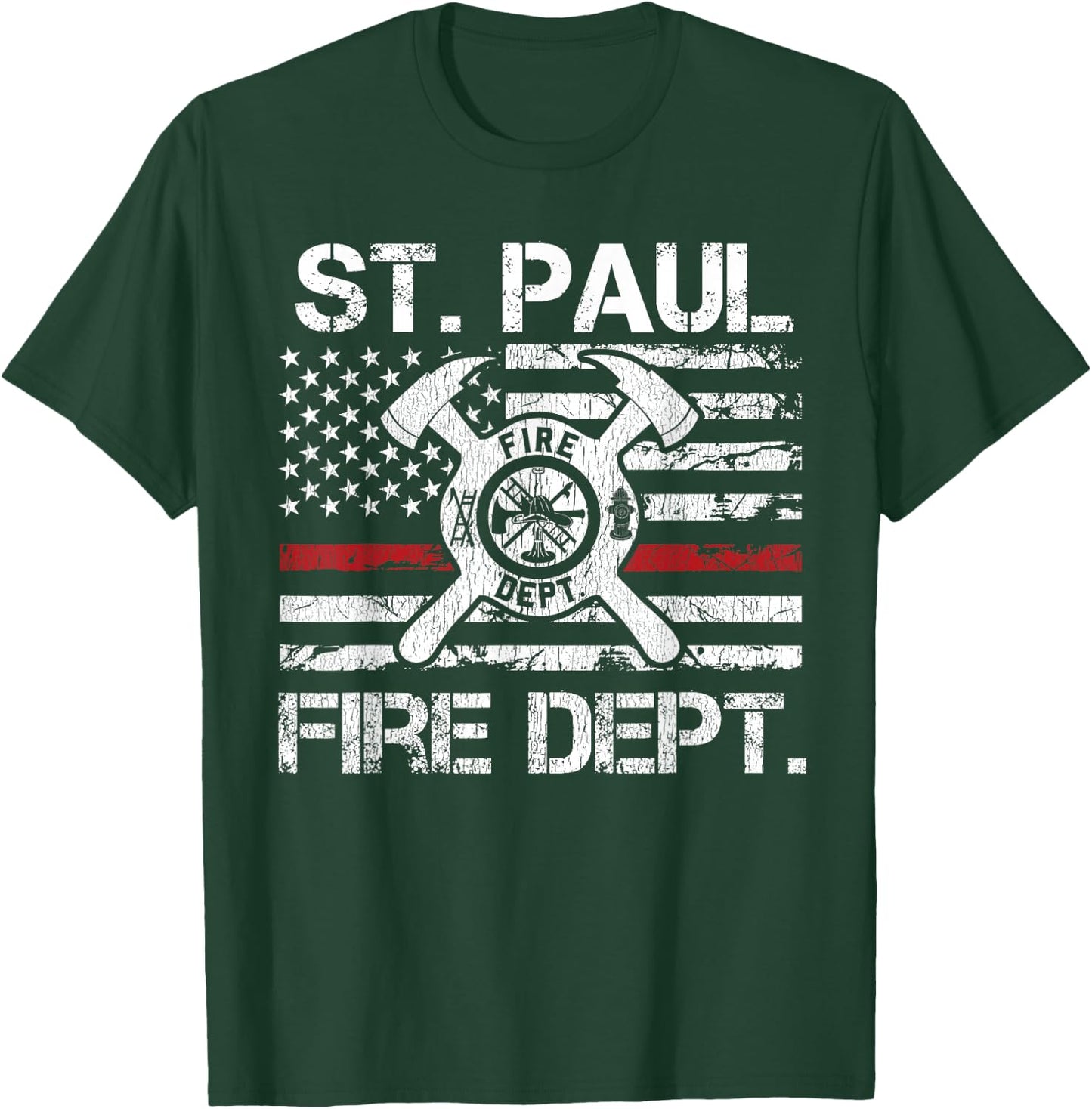 St Paul Minnesota Fire Department Thin Red Line Fireman T-Shirt - T-Shirt | Forest