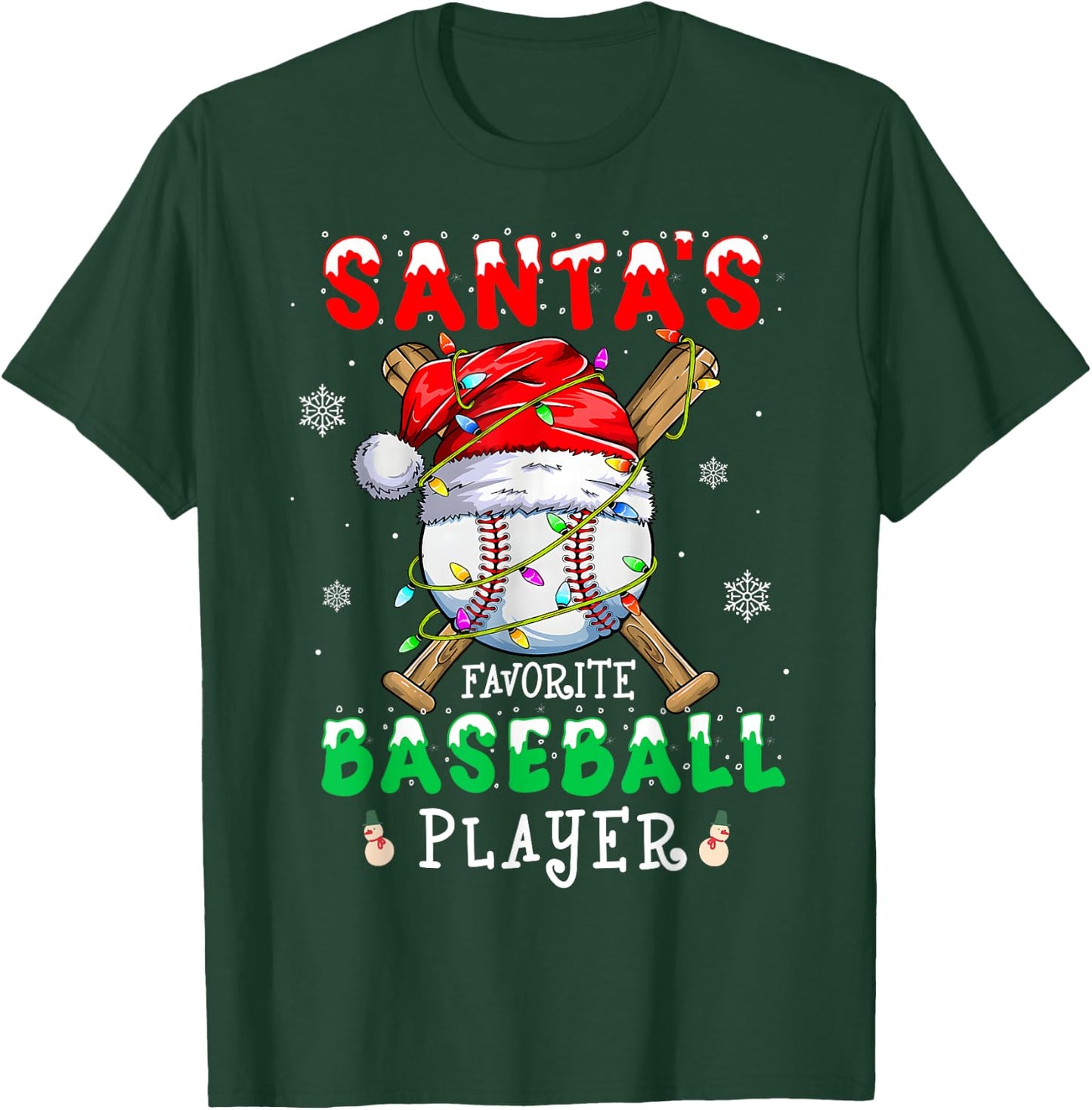 Santa's Favorite Baseball Player Christmas Pajama Men Women T-Shirt - T-Shirt | Forest