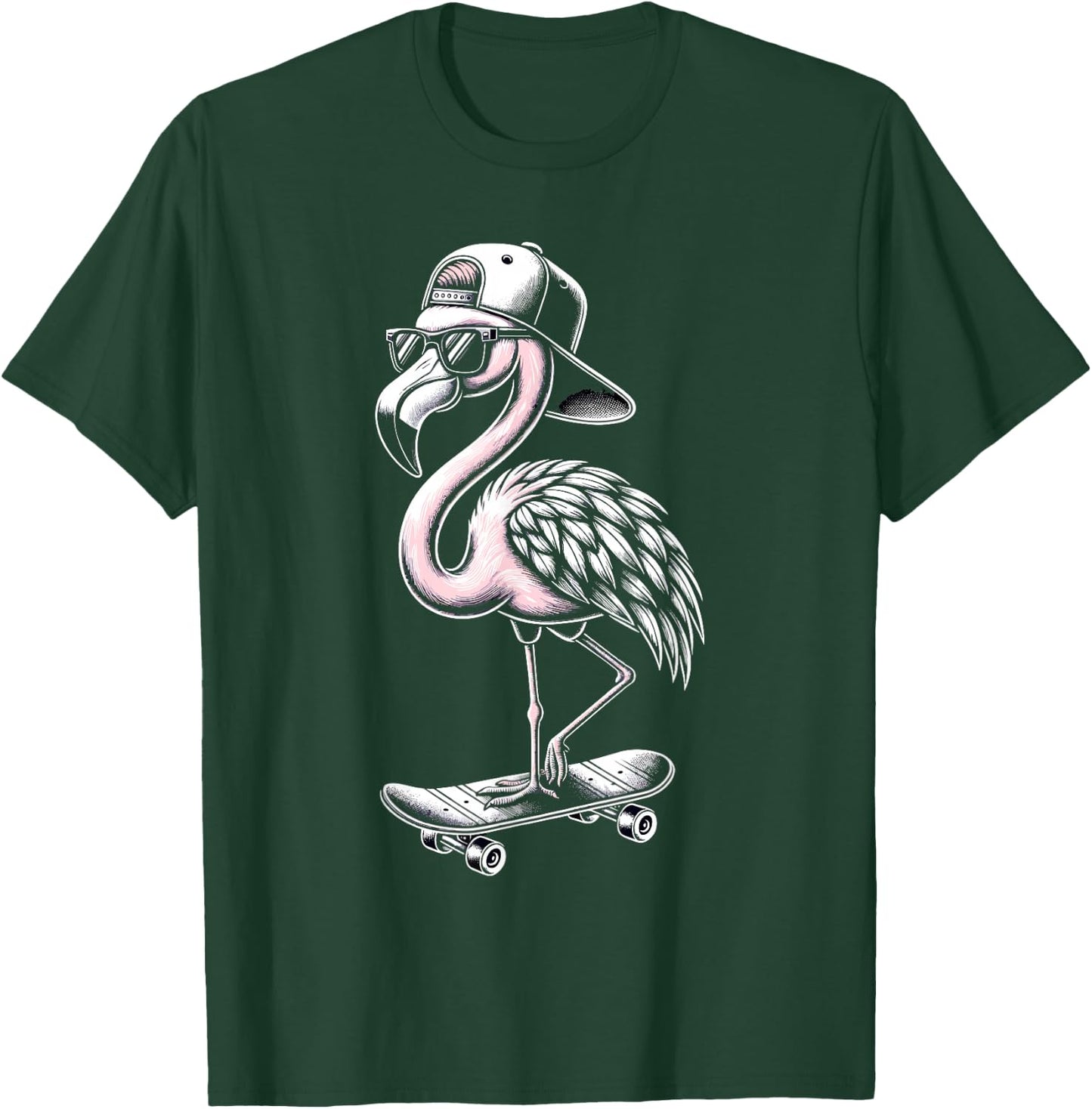 Skateboarding Flamingo Skater Skateboarder Women T-Shirt - T-Shirt | Forest