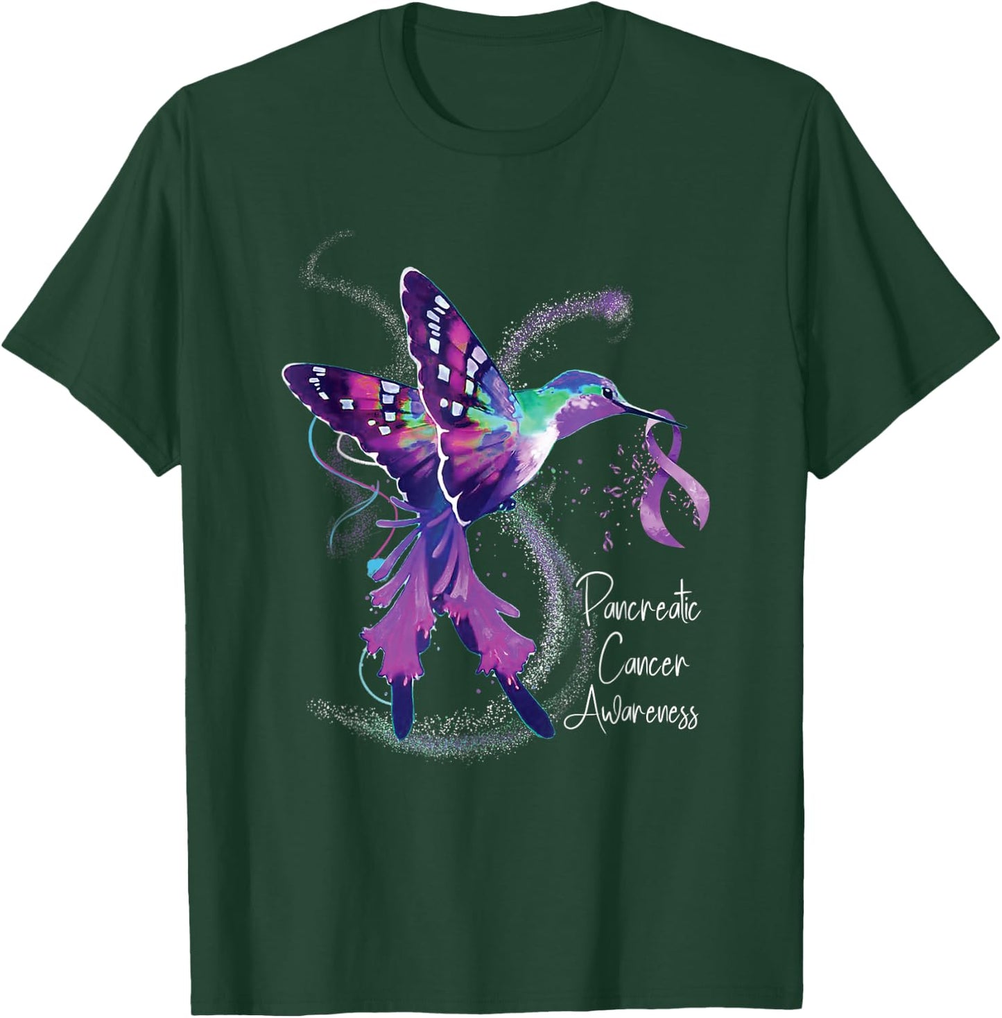 Pancreatic Cancer Awareness Hummingbird Purple Ribbon T-Shirt - T-Shirt | Forest