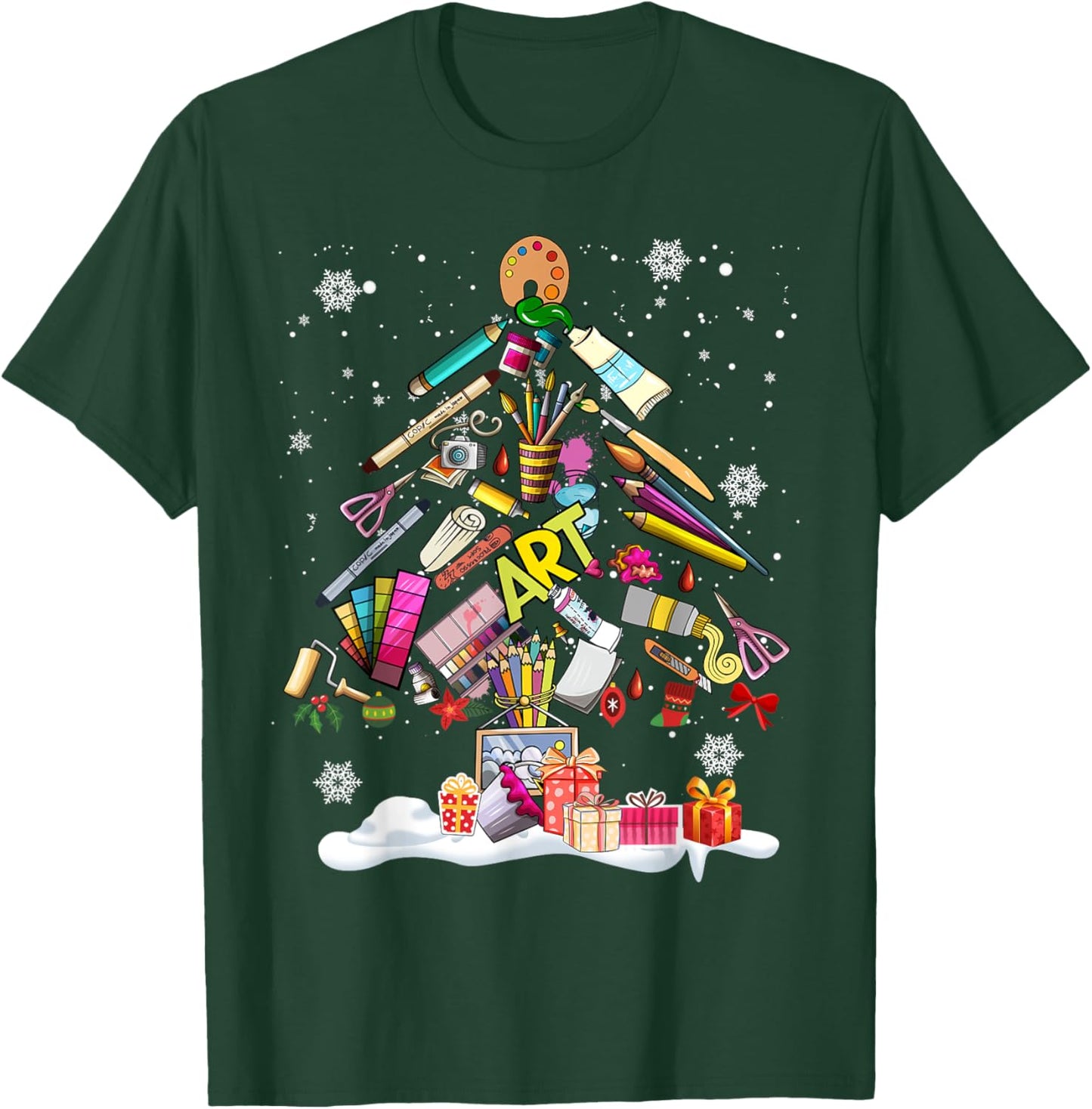 Paintbrush Christmas Tree Decor Xmas for Artist Art Teacher Women T-Shirt - T-Shirt | Forest