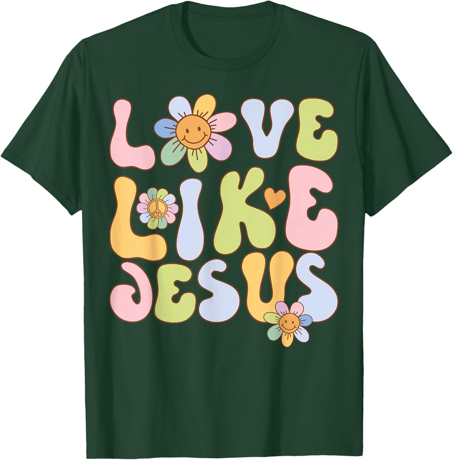 Groovy Love Like Jesus Religious God Christian Graphic T-Shirt - T-Shirt | Forest