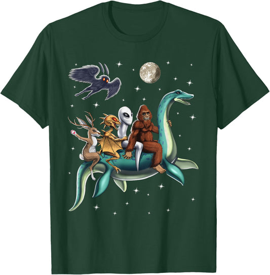 Cryptid Bigfoot Jackalope Mothman Loch Ness Monster T-Shirt - T-Shirt | Forest