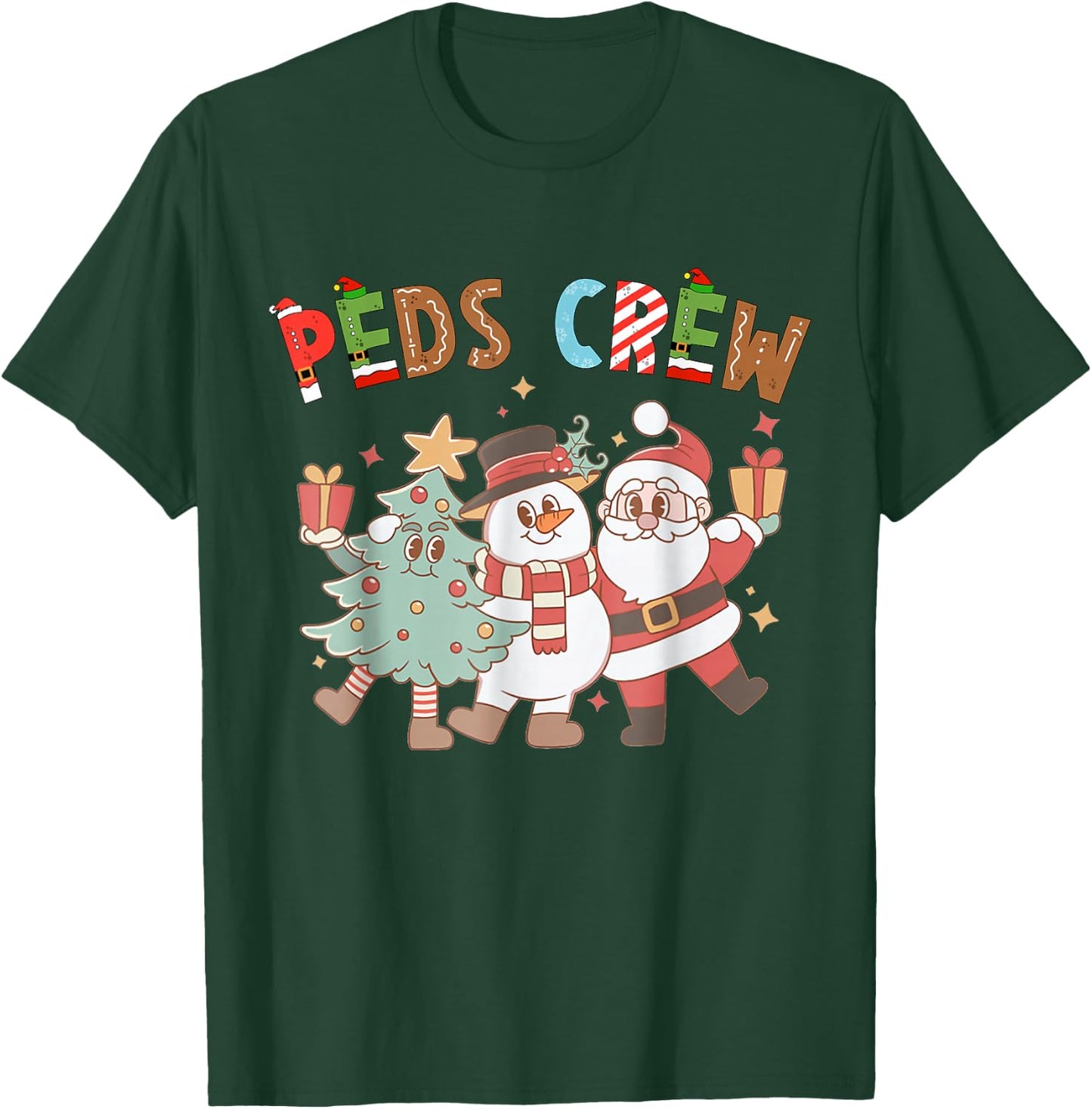Retro Peds Crew Christmas Pediatric Nurse Nursing Group T-Shirt - T-Shirt | Forest