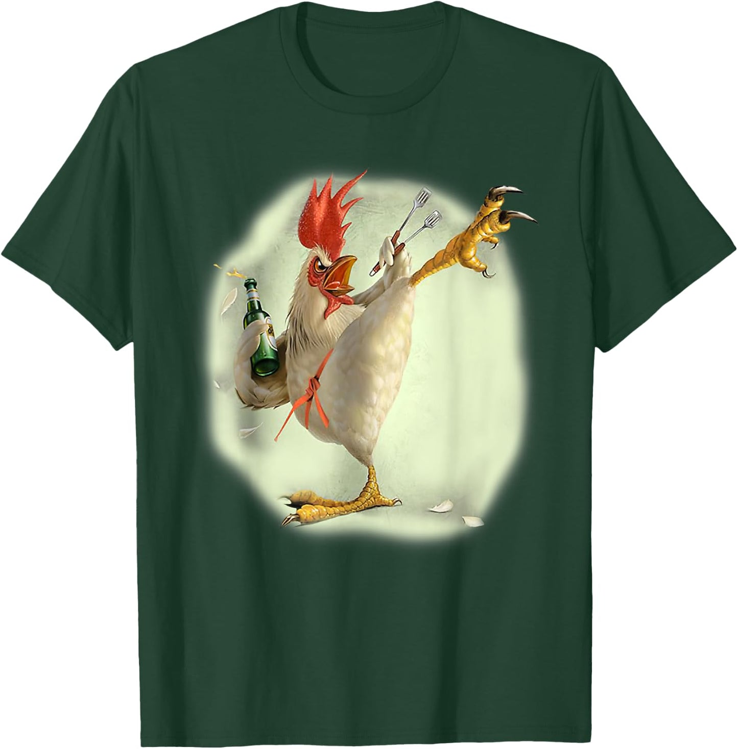 Chicken Beer Karate Kick Cool Chicken Funny Chicken Farmer T-Shirt - T-Shirt | Forest