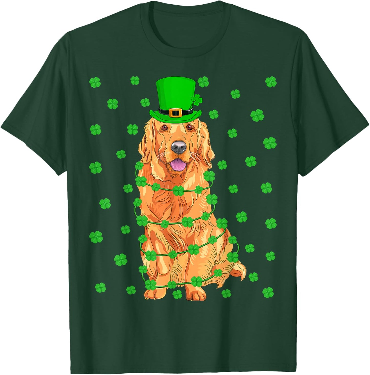 Funny Leprechaun Hat Golden Retriever Dog St. Patrick's Day T-Shirt - T-Shirt | Forest