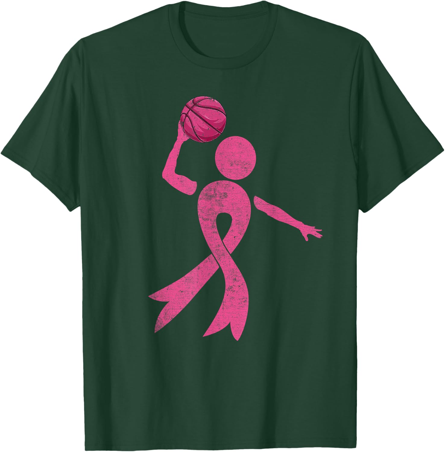Retro Basketball Pink Ribbon Breast Cancer Awareness Sport T-Shirt - T-Shirt | Forest