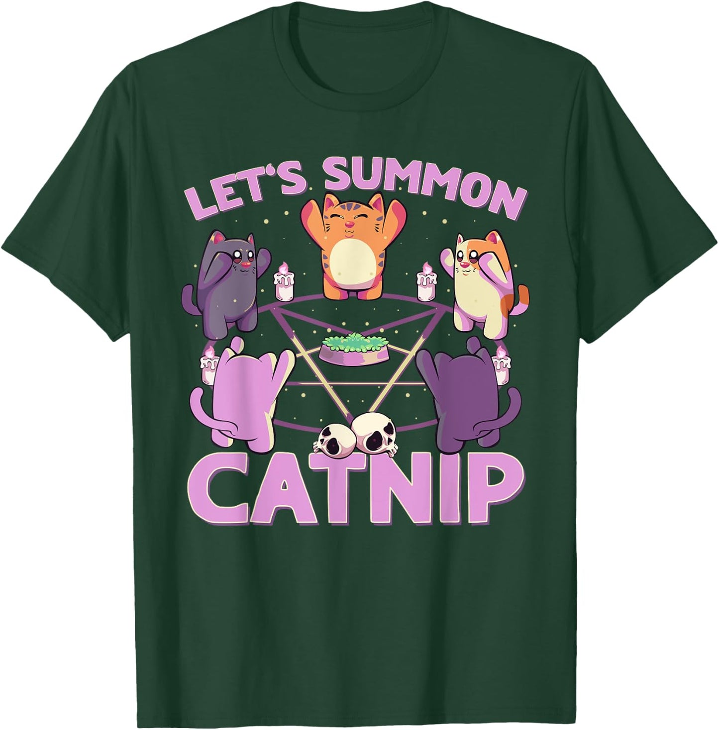Pastel Goth Kawaii Occult Cats Summon Catnip Nu Goth Cat Men Women T-Shirt - T-Shirt | Forest