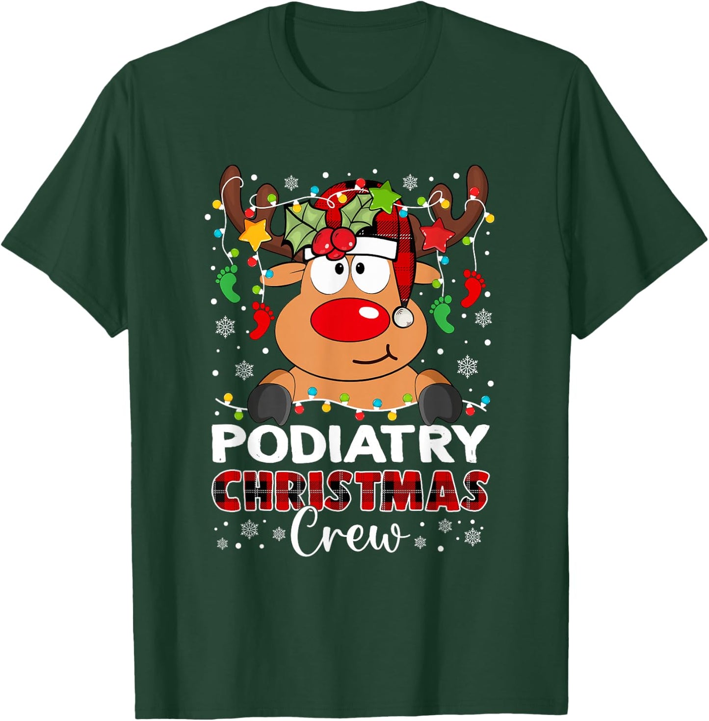 Podiatry Christmas Crew Reindeer Face Red Plaid Podiatrist T-Shirt - T-Shirt | Forest
