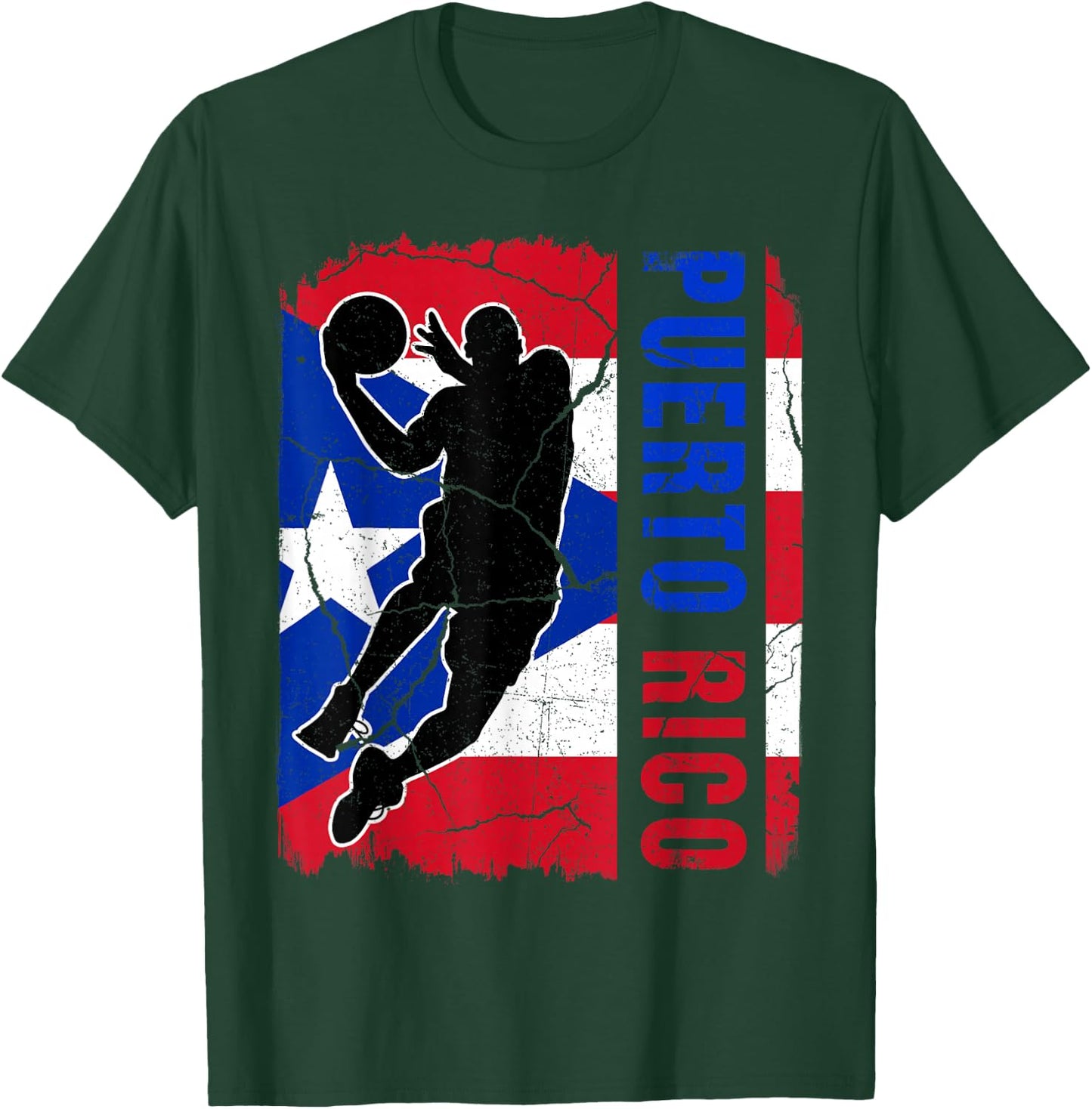 Puerto Rican Basketball Player Puerto Rico Flag Basketball T-Shirt - T-Shirt | Forest