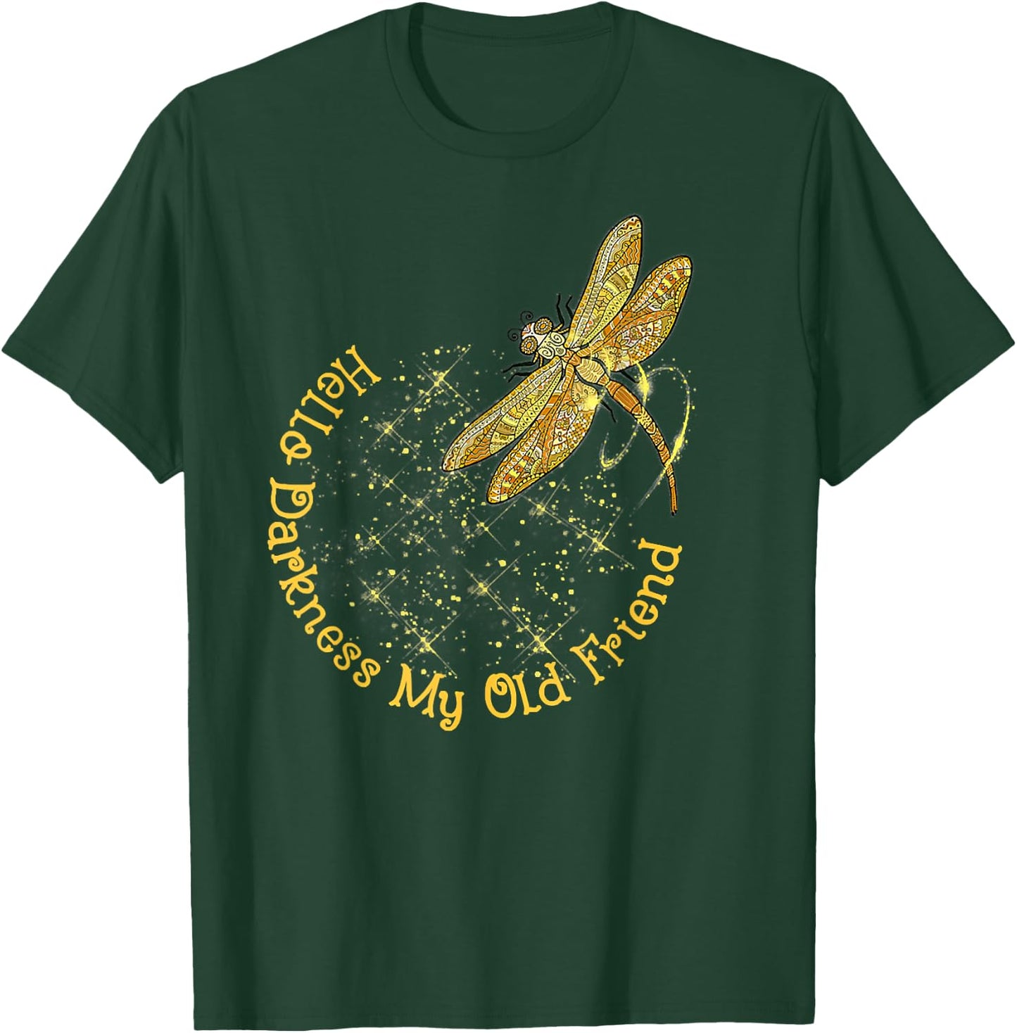 Crescent Moon Dragonfly Hello Darkness My Old Friend T-Shirt - T-Shirt | Forest