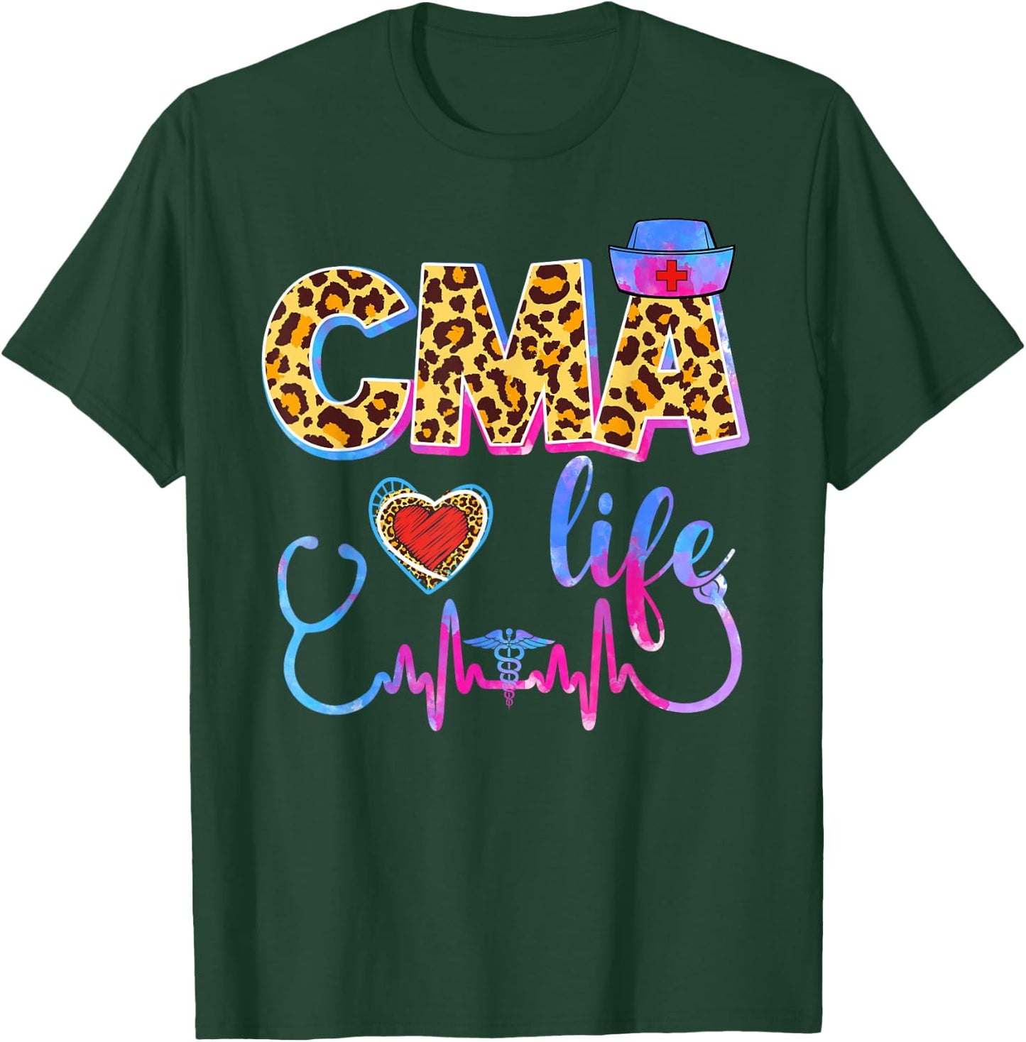 Leopard Tie Dye CMA Life Stethoscope Leopard Nurse Week T-Shirt - T-Shirt | Forest