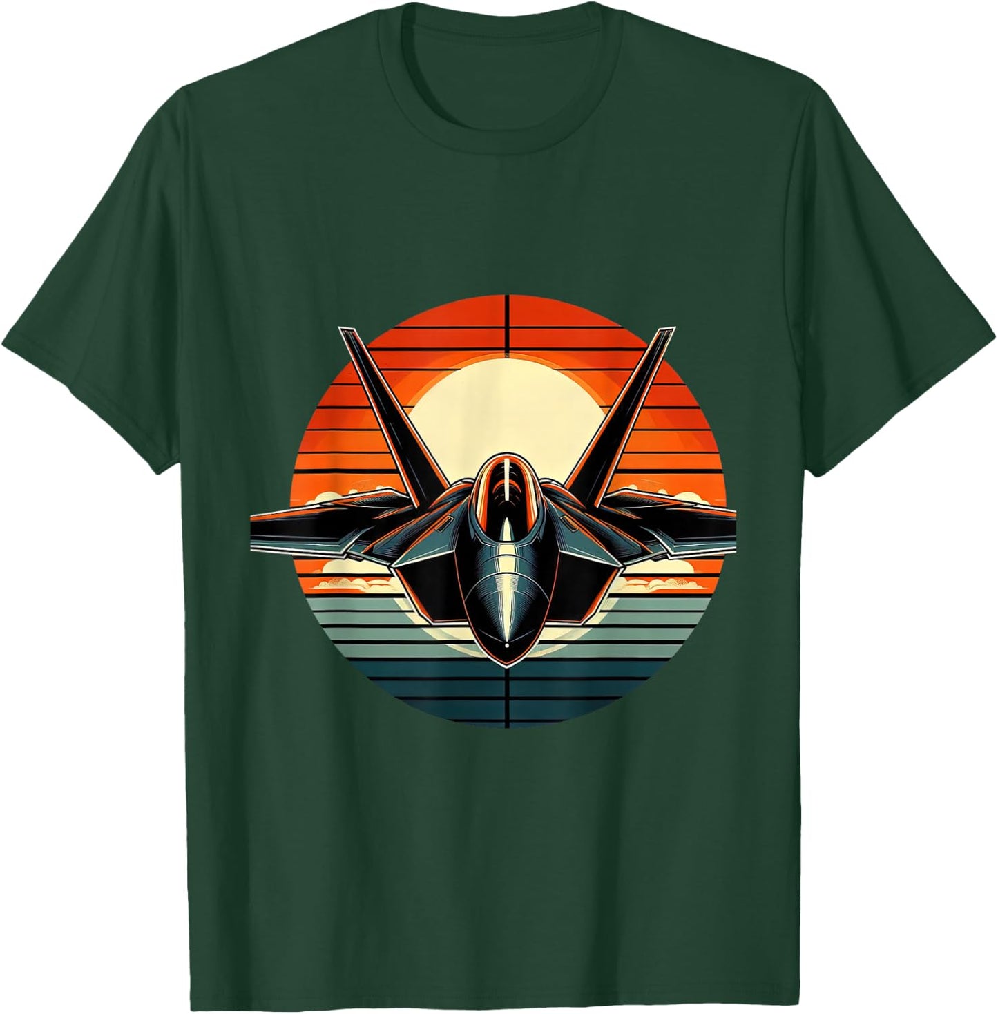 F-22 Raptor Fighter Jet Silhouette Sunset Military Aviation T-Shirt - T-Shirt | Forest
