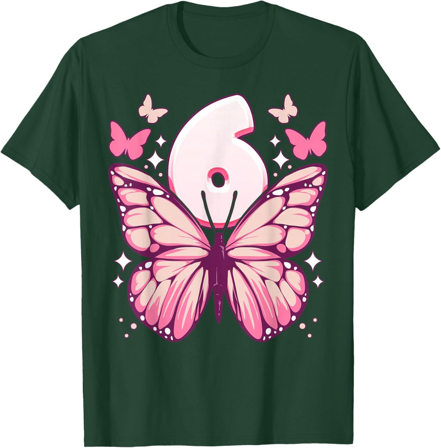 Birthday Girl 6 Years, Butterflies and Number 6 T-Shirt - T-Shirt | Forest