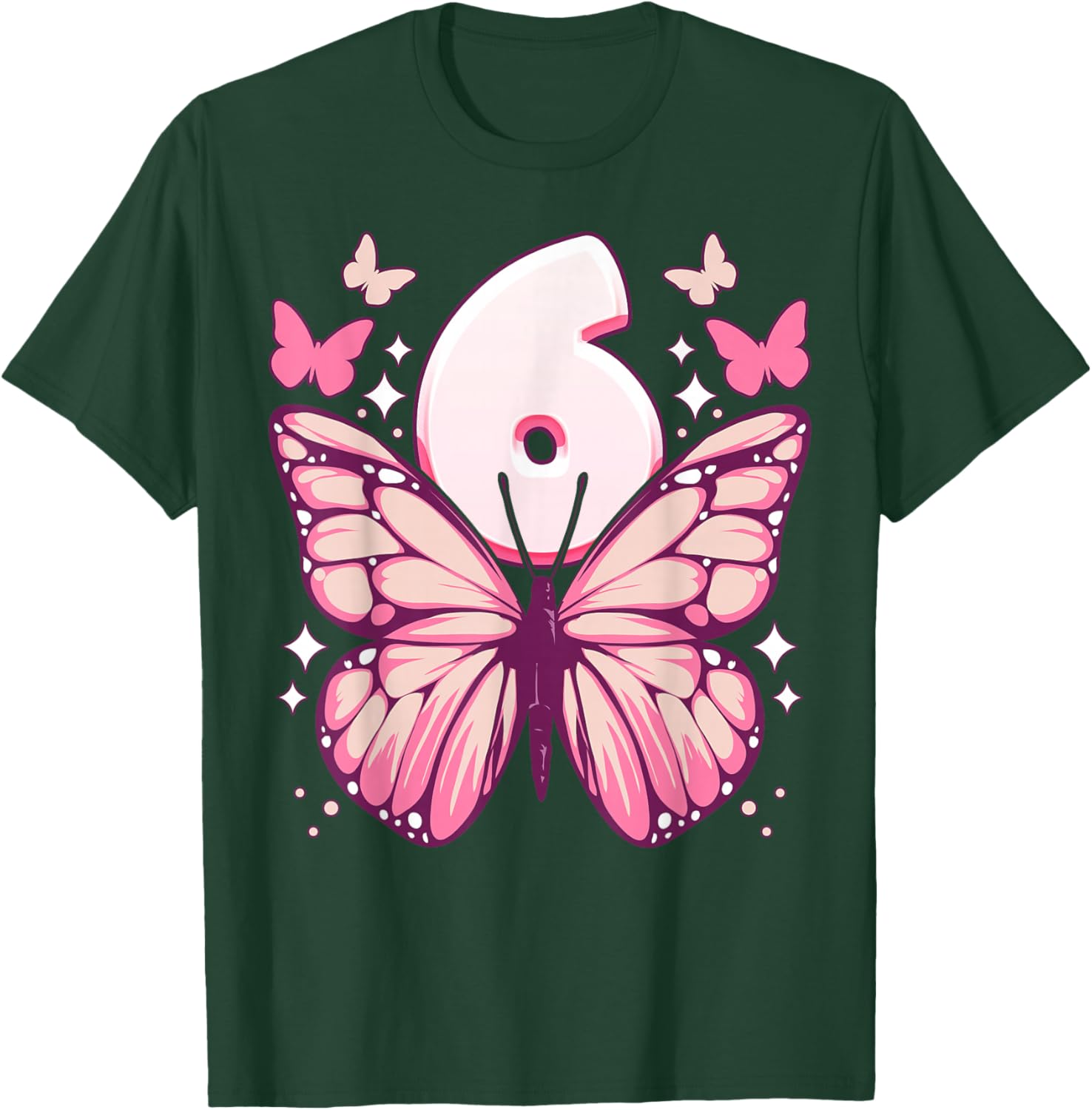 Birthday Girl 6 Years, Butterflies and Number 6 T-Shirt - T-Shirt | Forest