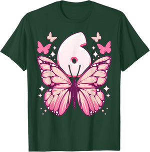 Birthday Girl 6 Years, Butterflies and Number 6 T-Shirt - T-Shirt | Forest