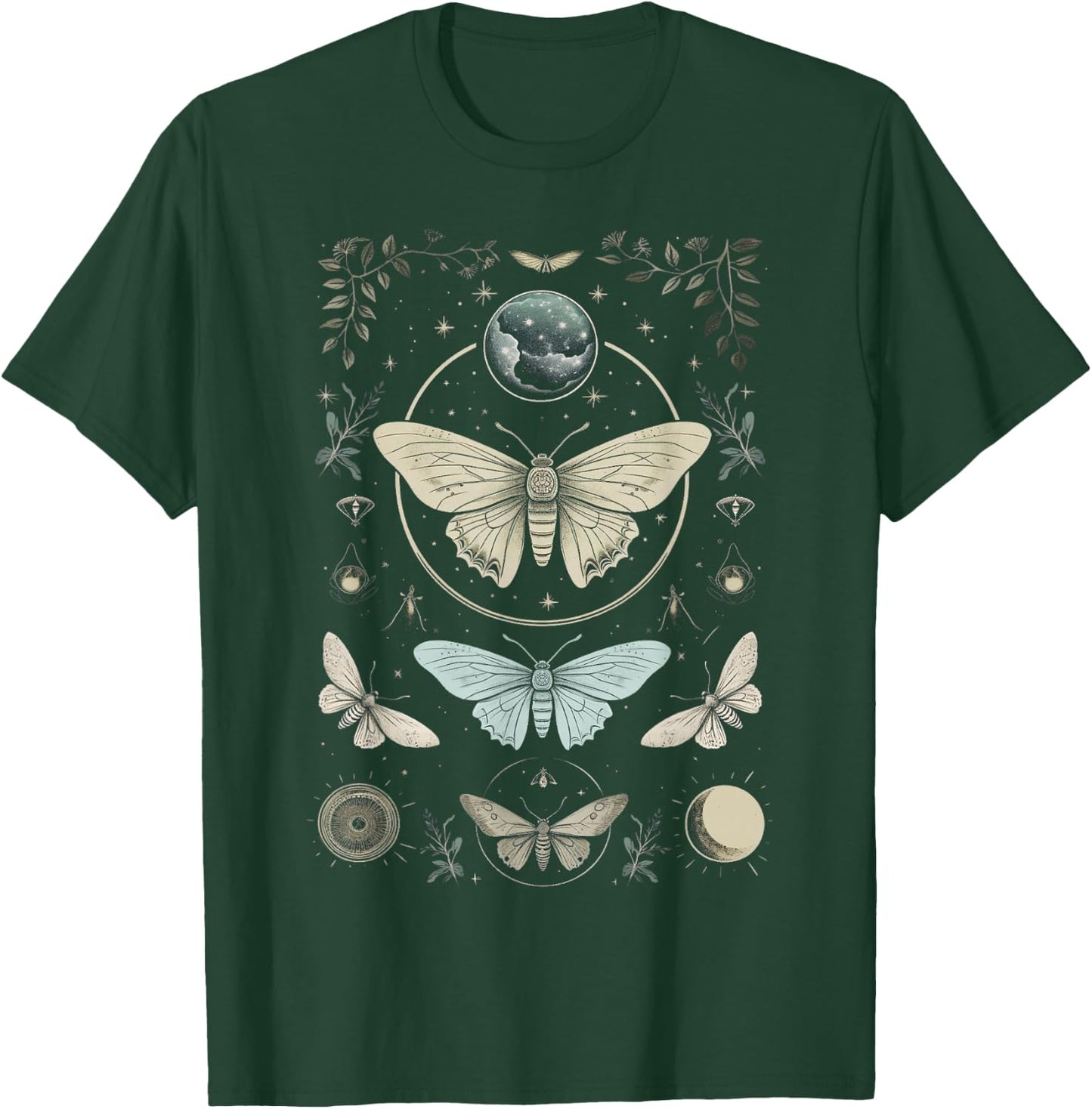 Forest Witch Moth And Moons Folkloric Wiccan Nature Goth T-Shirt - T-Shirt | Forest