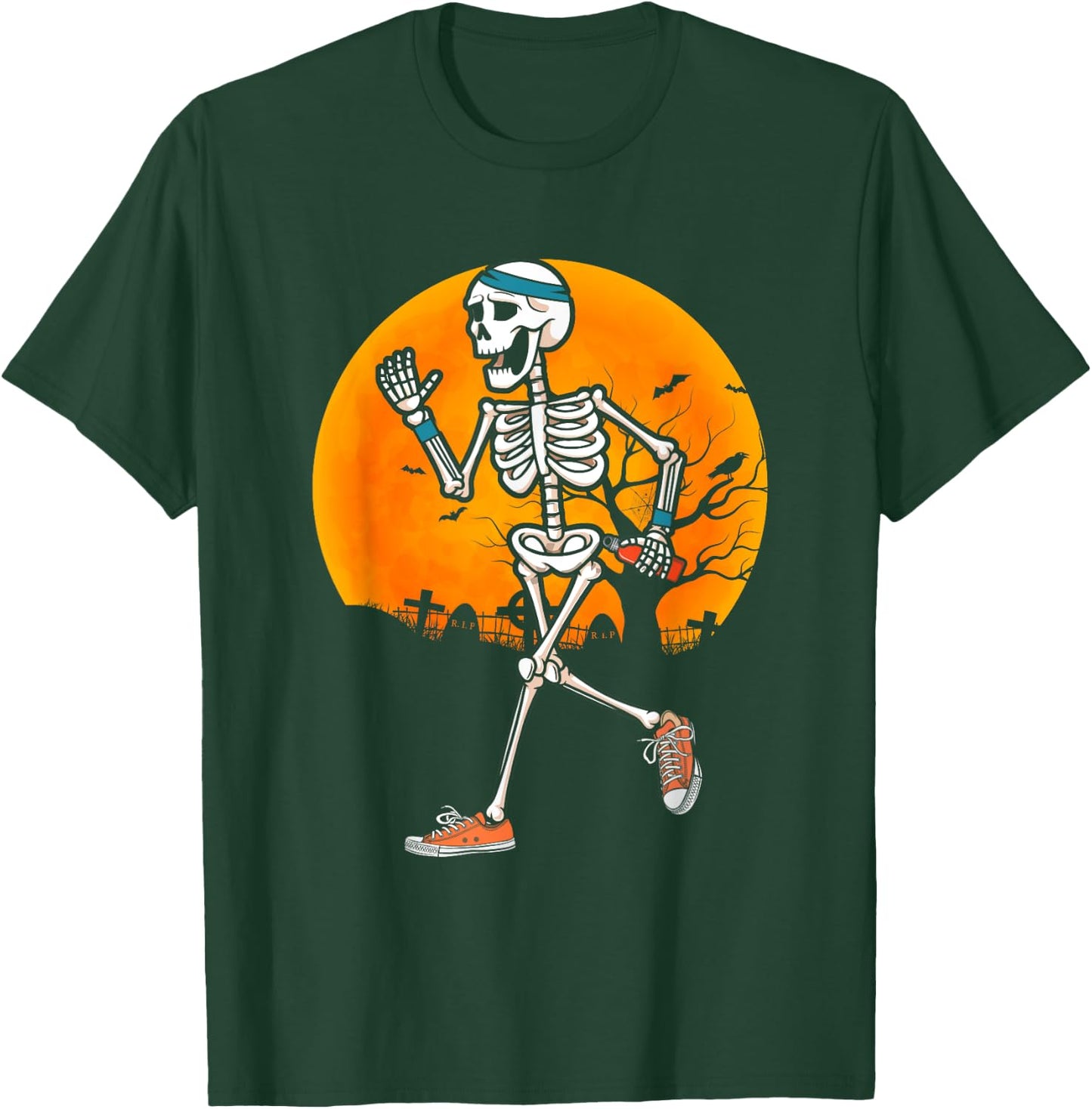 Funny Running Skeleton Halloween Sport Runner Marathon T-Shirt - T-Shirt | Forest