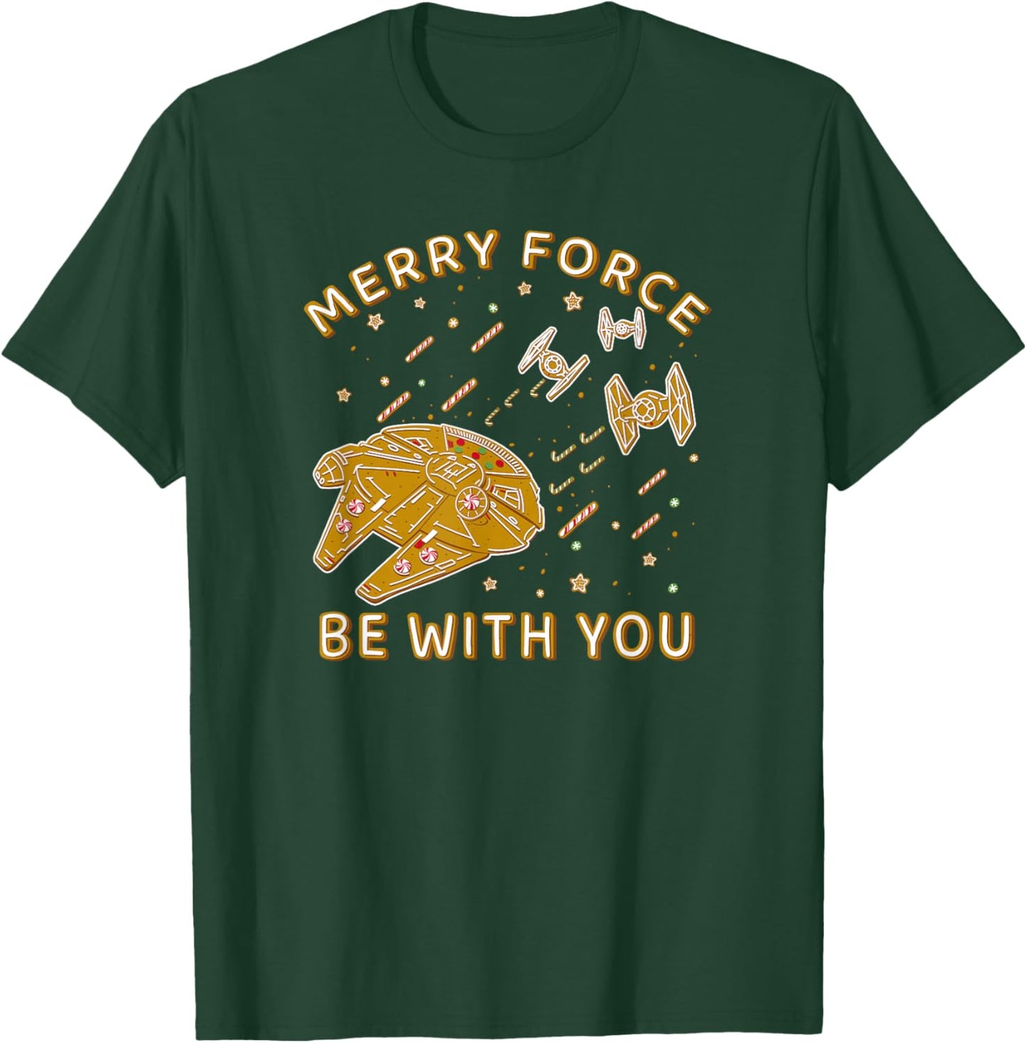 Star Wars Christmas Merry Force Be With You Gingerbread Ship T-Shirt - T-Shirt | Forest