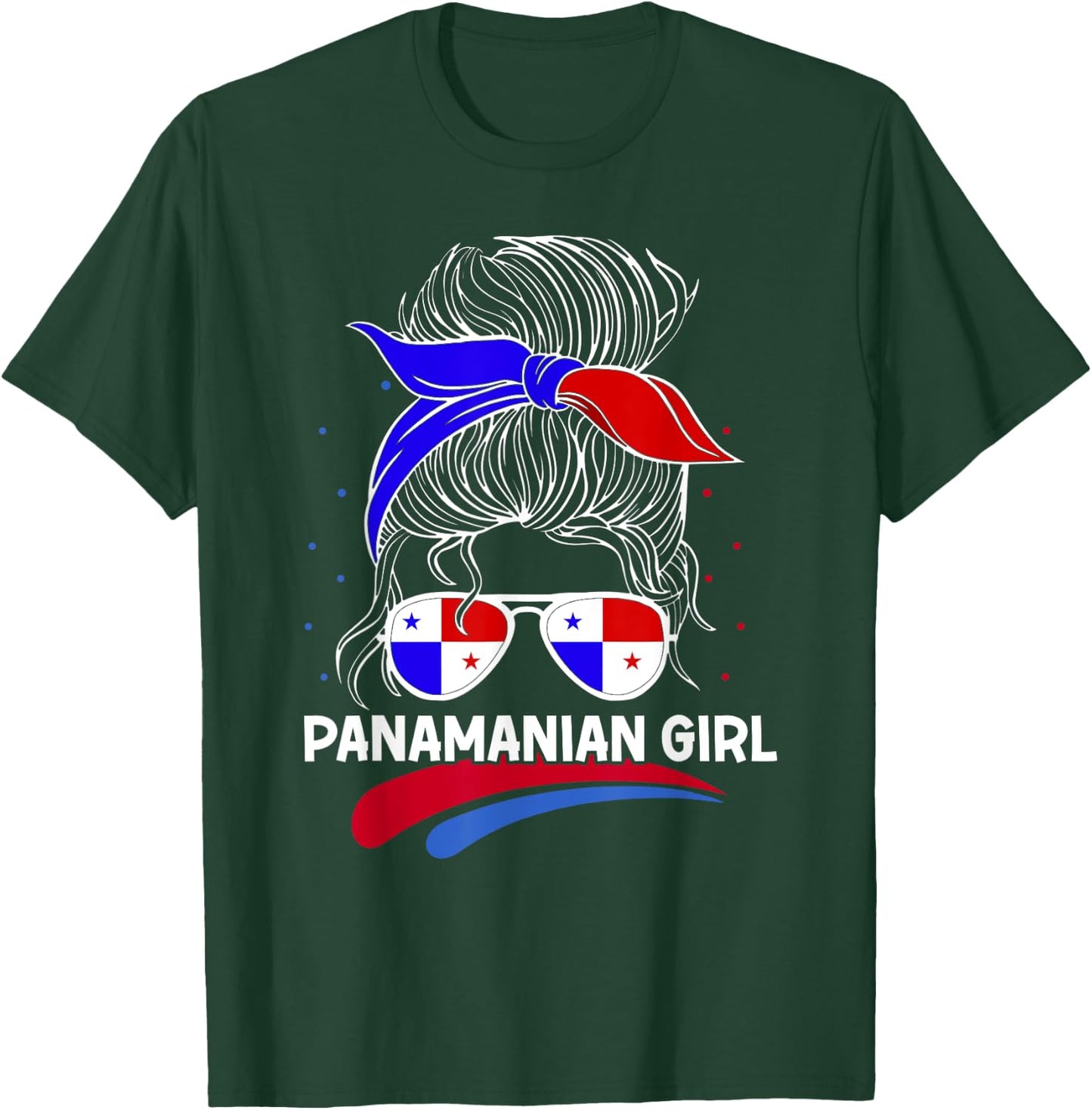Panama Women Panamanian Flag With Messy Bun National Colors T-Shirt - T-Shirt | Forest