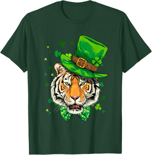 St Patrick's Day Leprechaun Tiger Shamrock Tiger Lover Irish T-Shirt - T-Shirt | Forest