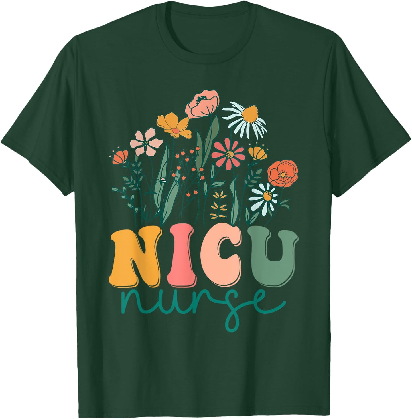 Groovy Wildflower Nicu Nurse T-Shirt - T-Shirt | Forest