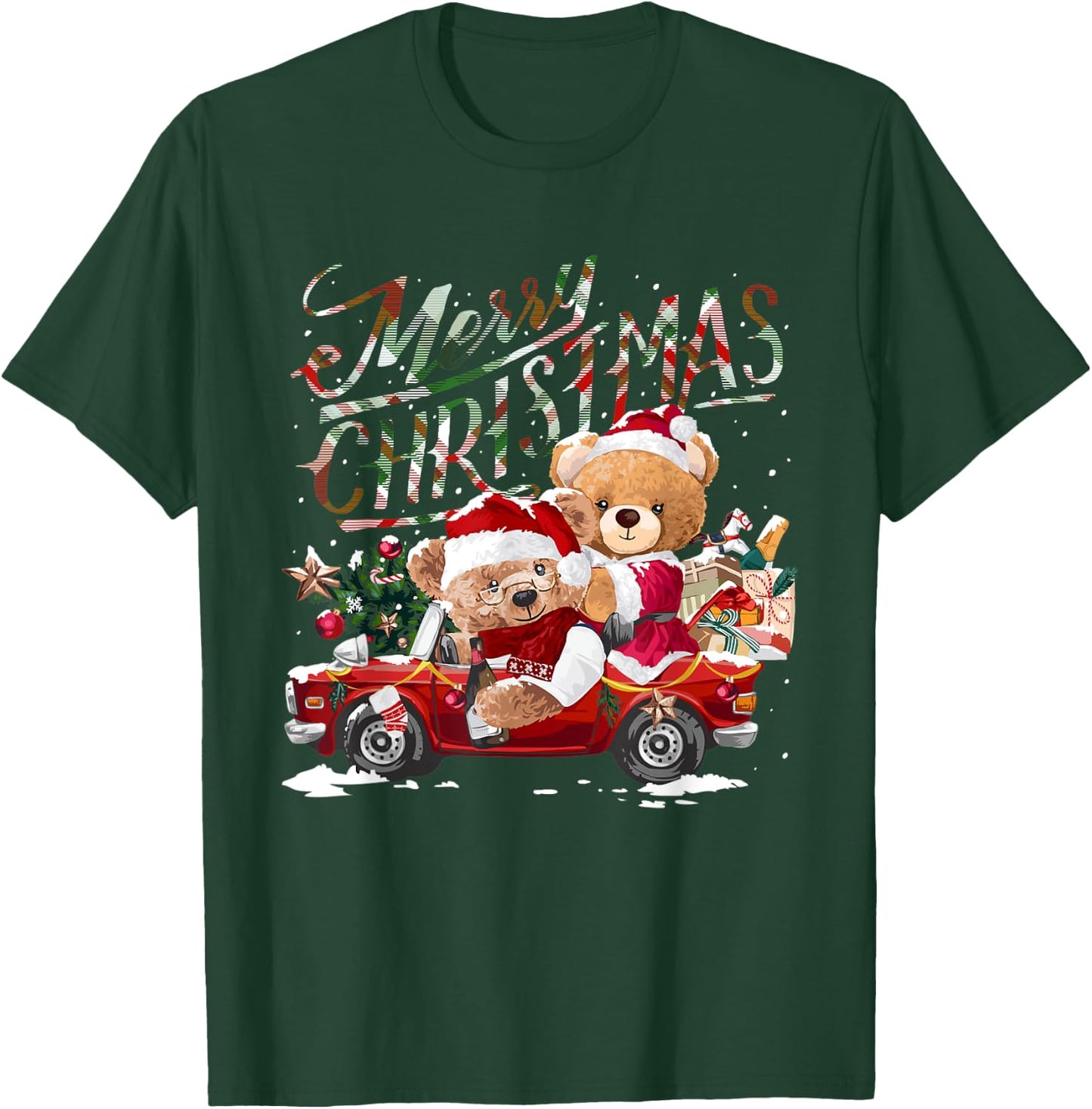 Teddy bears and Christmas tree in red car T-Shirt - T-Shirt | Forest