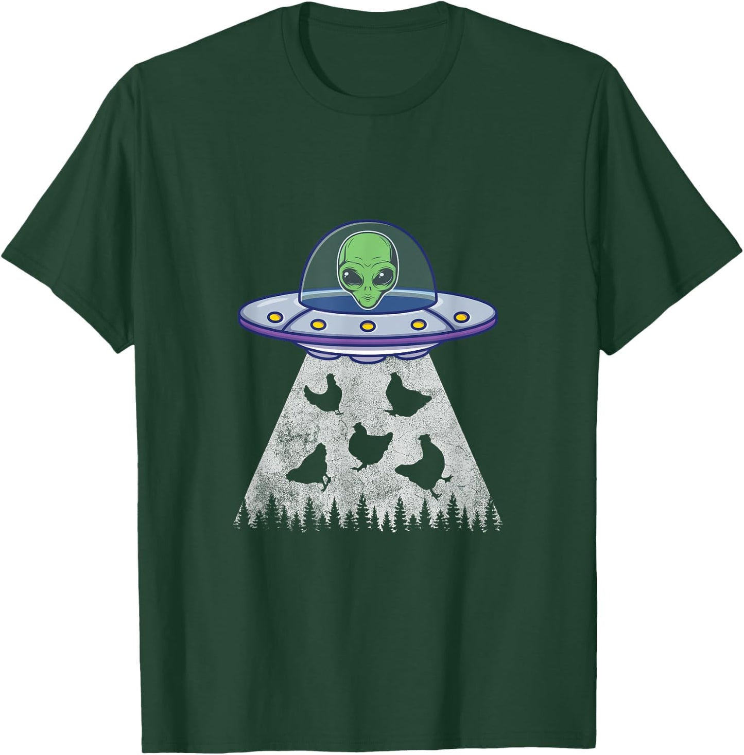 Chicken Abduction Funny UFO Alien Lover Vintage Distress T-Shirt - T-Shirt | Forest