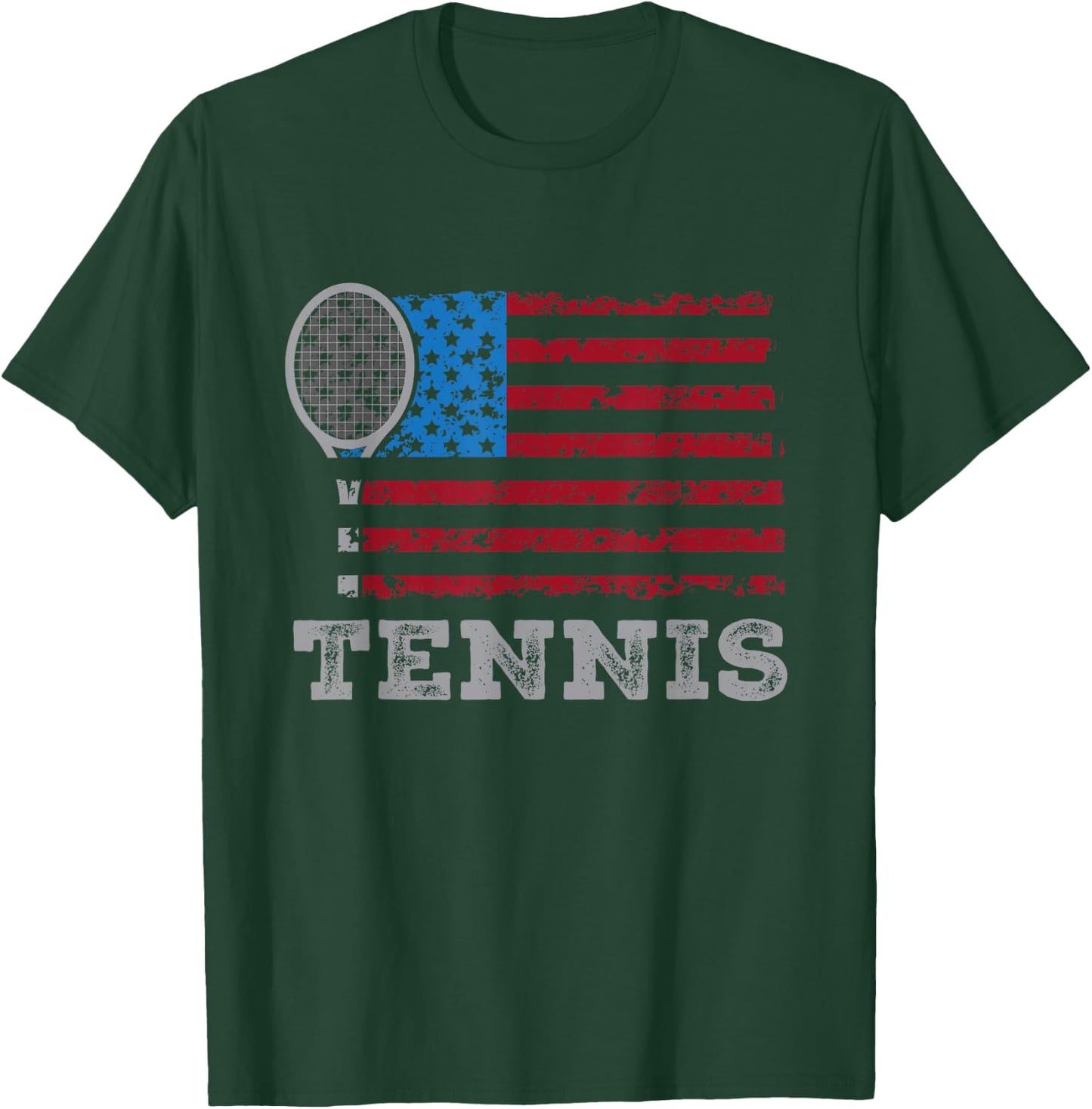 USA Flag Tennis US Tennis Lover Team Sport T-Shirt - T-Shirt | Forest