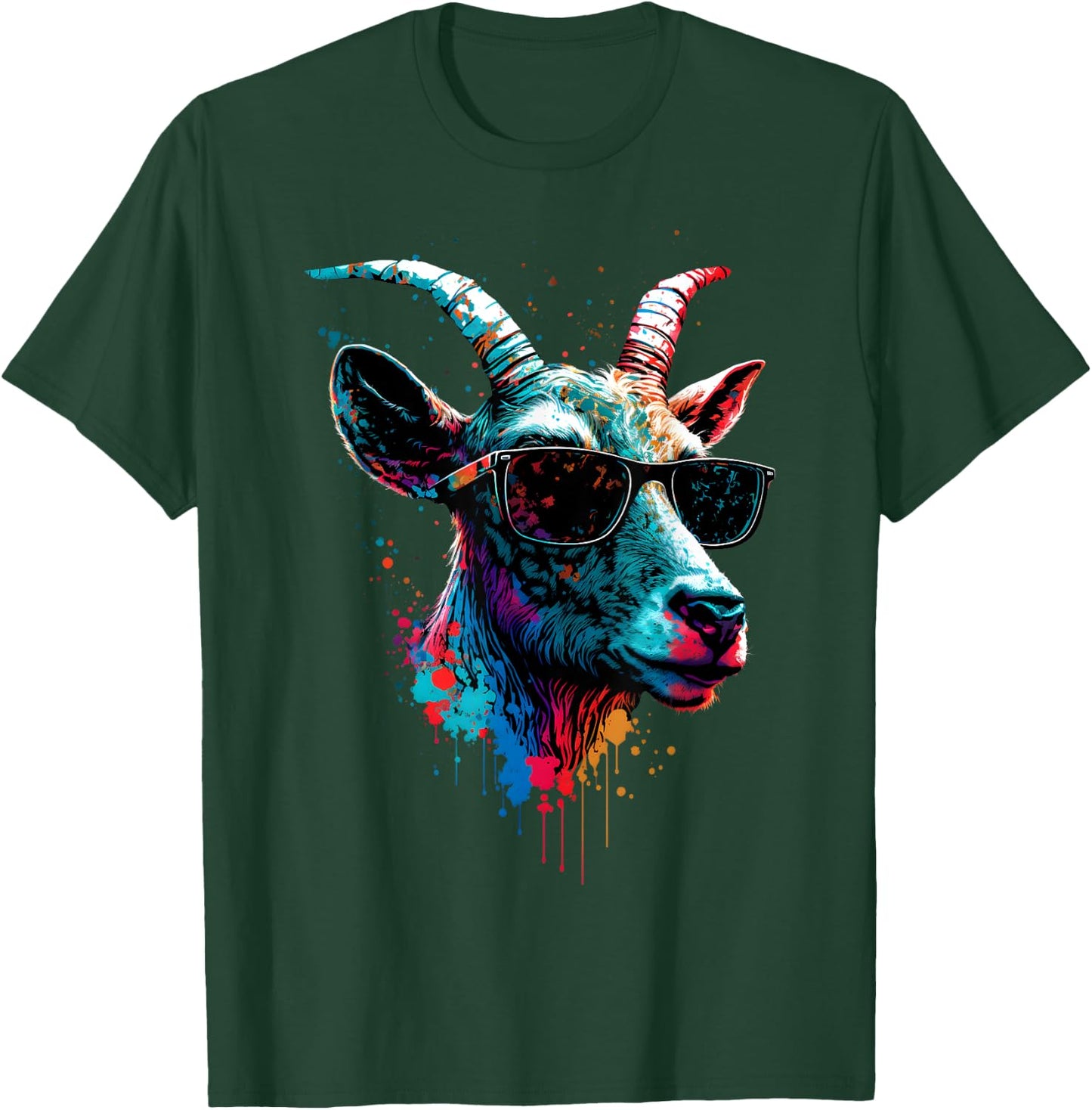 Goat In Sunglasses Abstract Print Rainbow Music Goat T-Shirt - T-Shirt | Forest