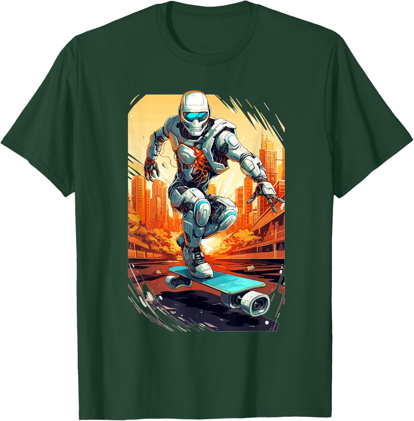 Robot Skater - Skateboard Skateboarder Skateboarding T-Shirt - T-Shirt | Forest