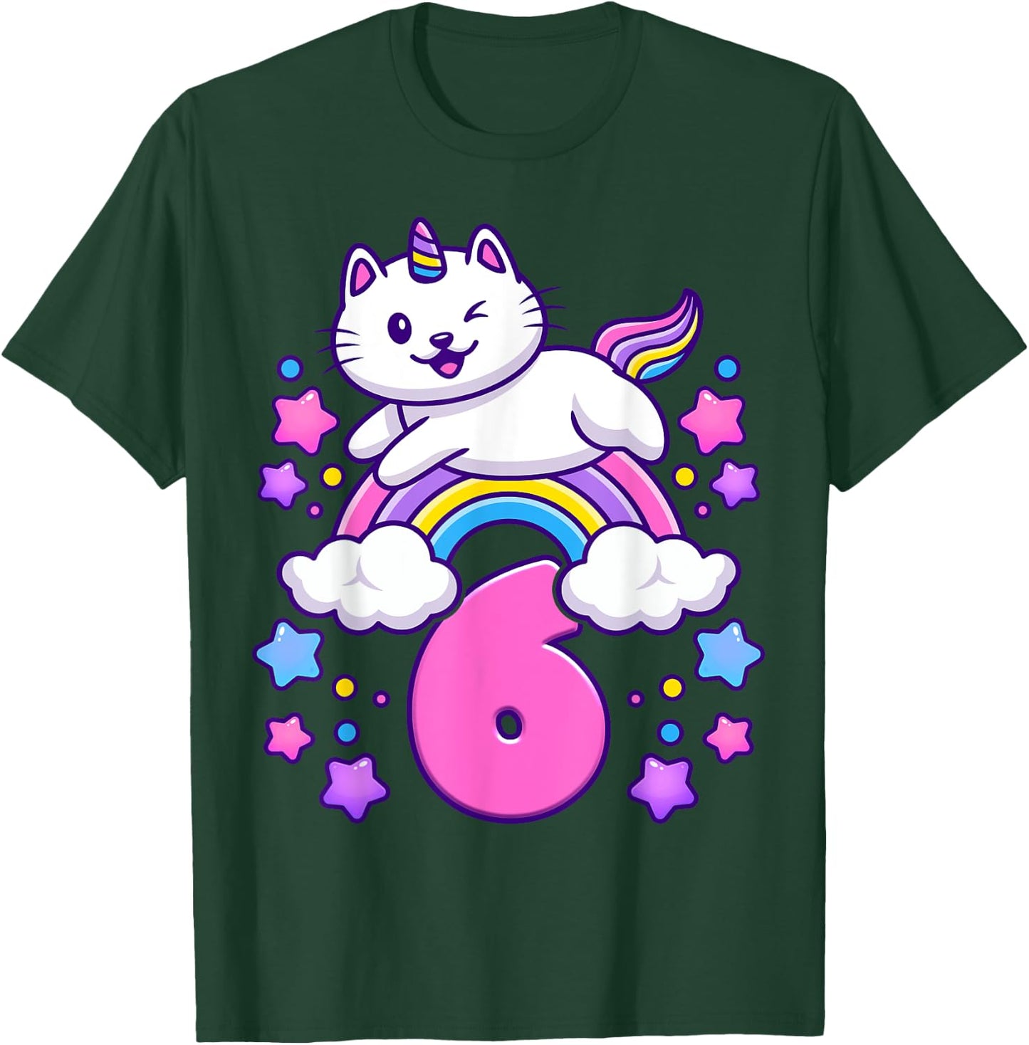 Birthday girl 6 years old, cat, unicorn, 6th birthday T-Shirt - T-Shirt | Forest
