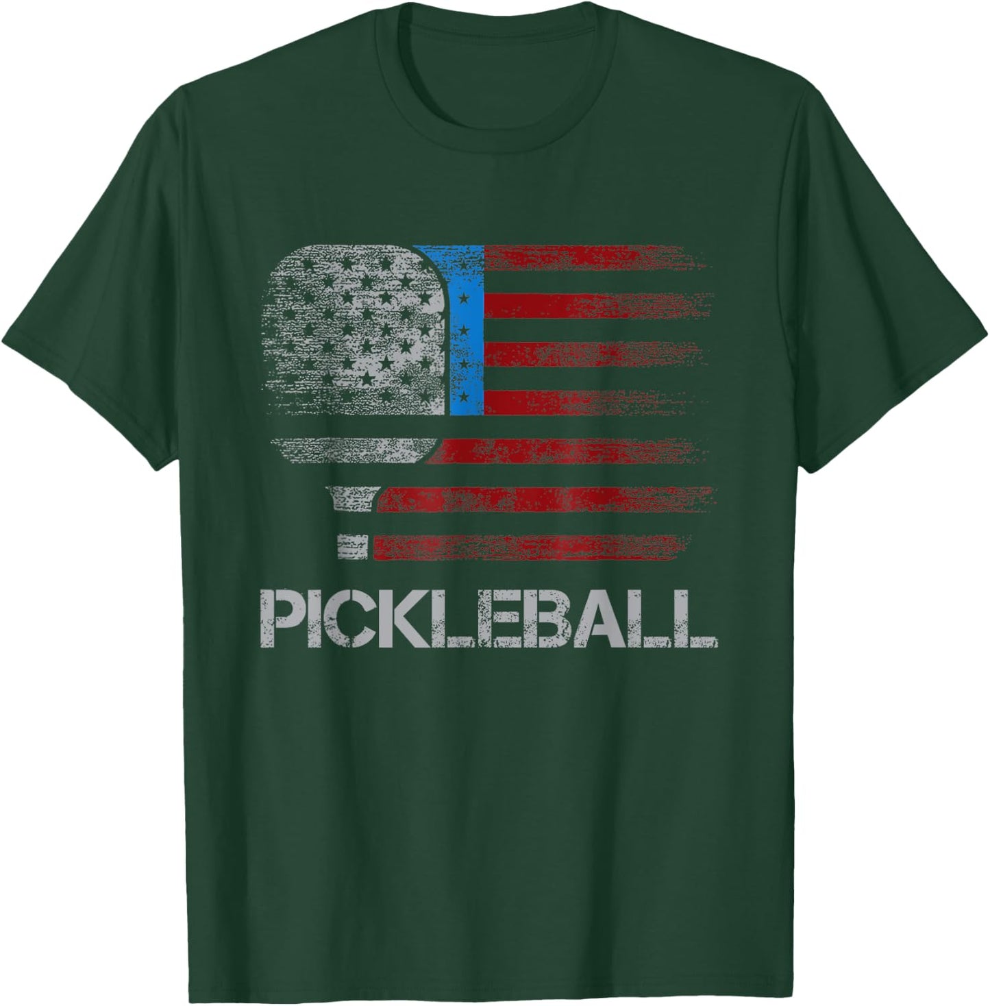 US Flag Pickleball Player Paddleball Lover T-Shirt - T-Shirt | Forest