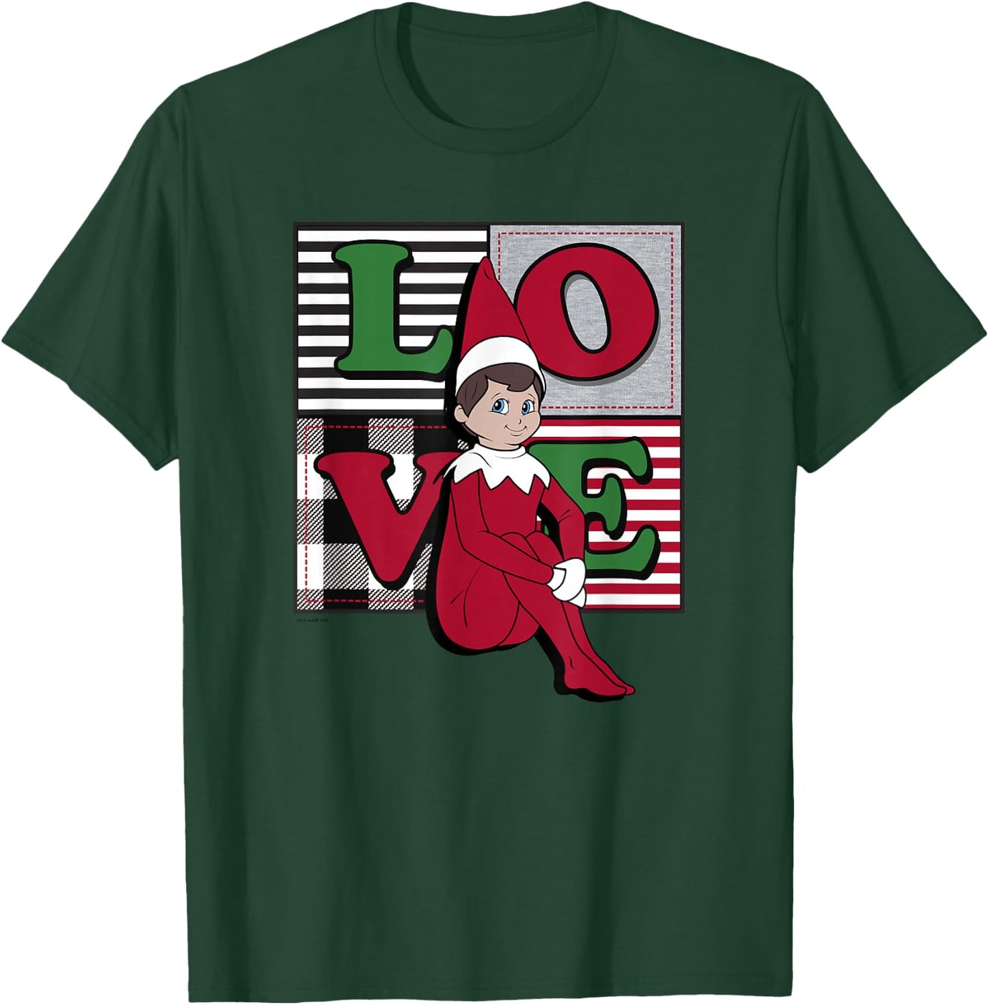 Elf on The Shelf Christmas Love Stacked Plaid Squares Logo T-Shirt - T-Shirt | Forest