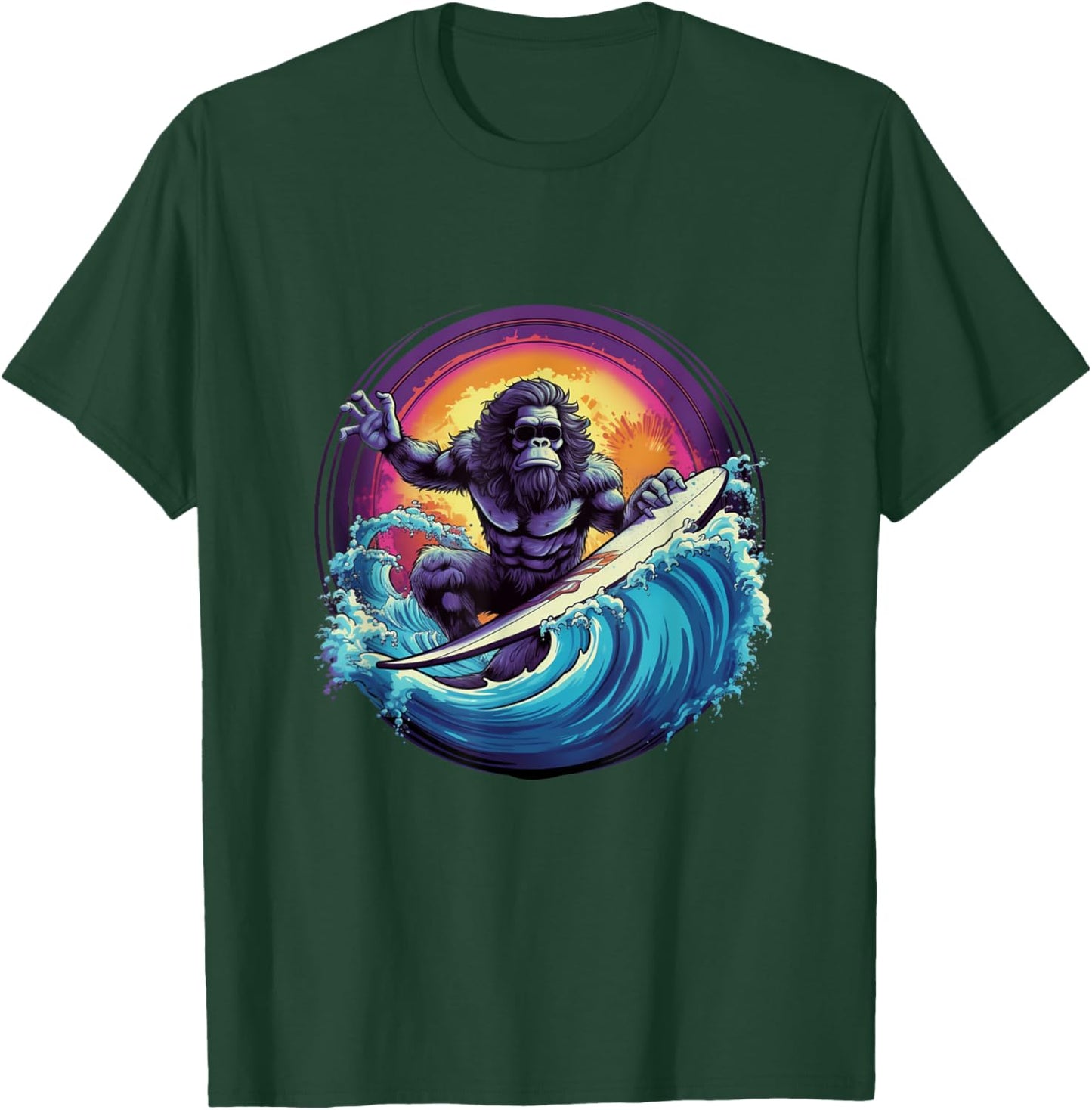 Gorilla Surfing A Wave - Surfing Gorilla- Surf T-Shirt - T-Shirt | Forest
