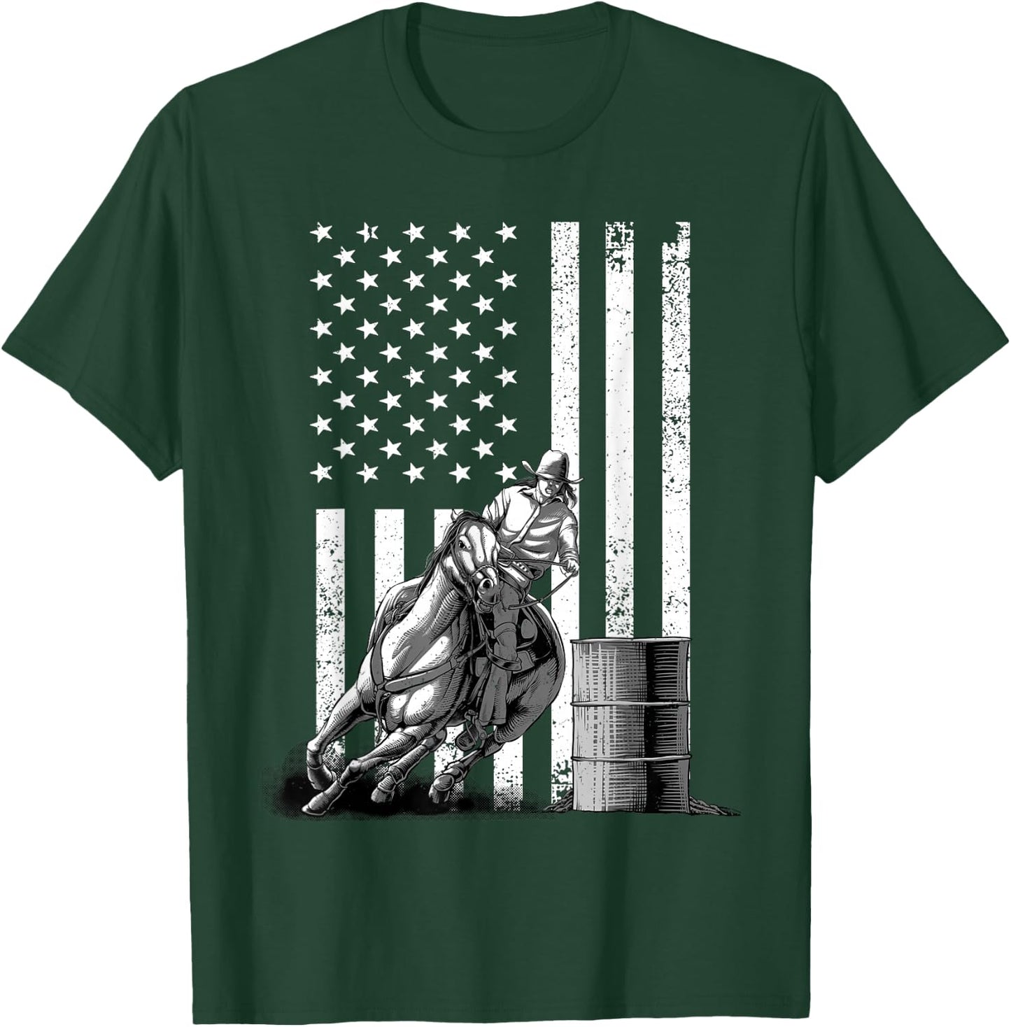 Cool Barrel Racing Women Barrel Racer Rodeo US Flag T-Shirt - T-Shirt | Forest
