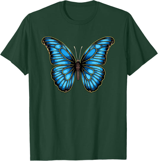 Blue Morpho Butterfly Art Entomologist Flower T-Shirt - T-Shirt | Forest