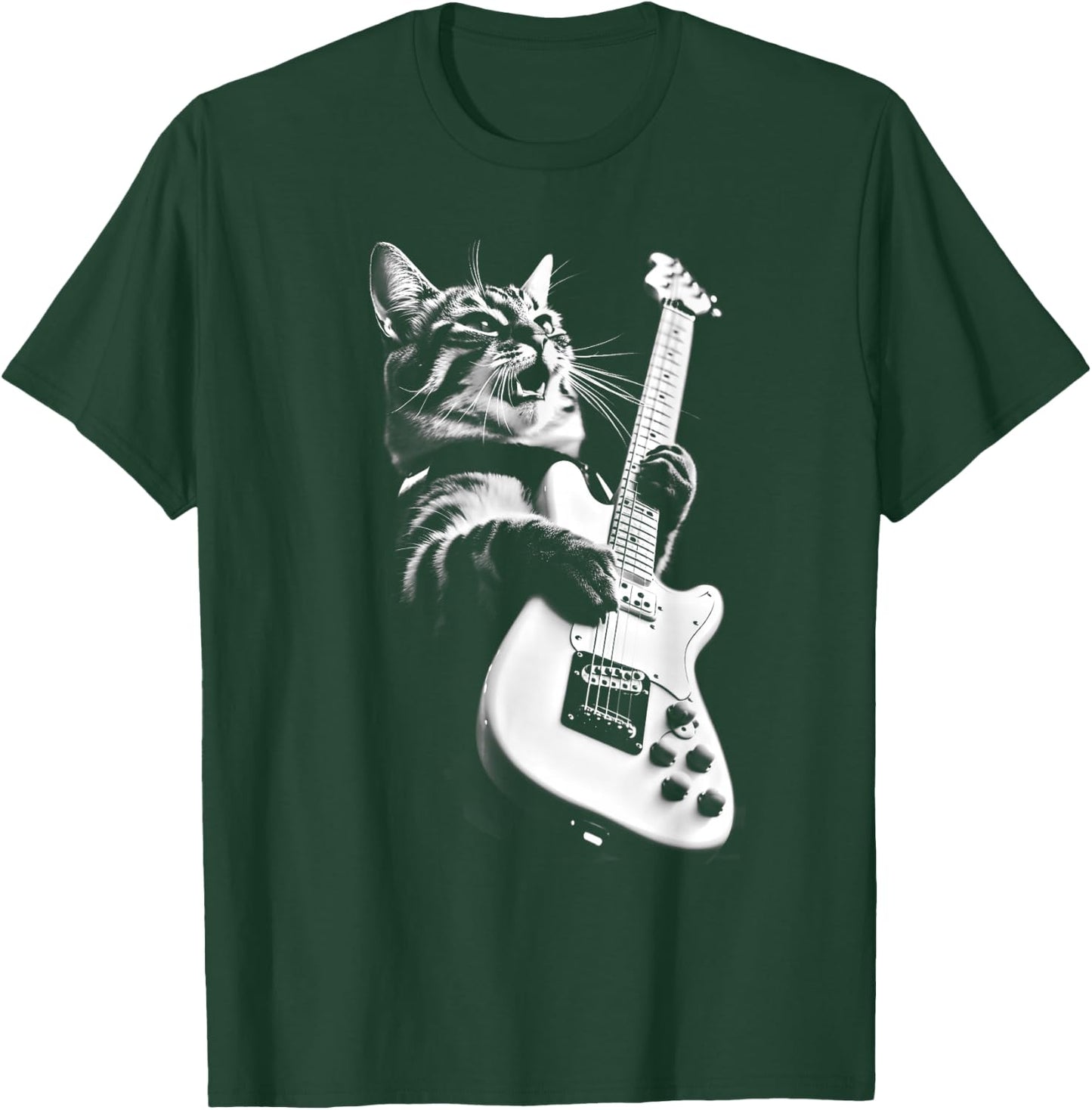 Rock Cat Playing Guitar - Funny Guitar Cat Small T-Shirt - T-Shirt | Forest