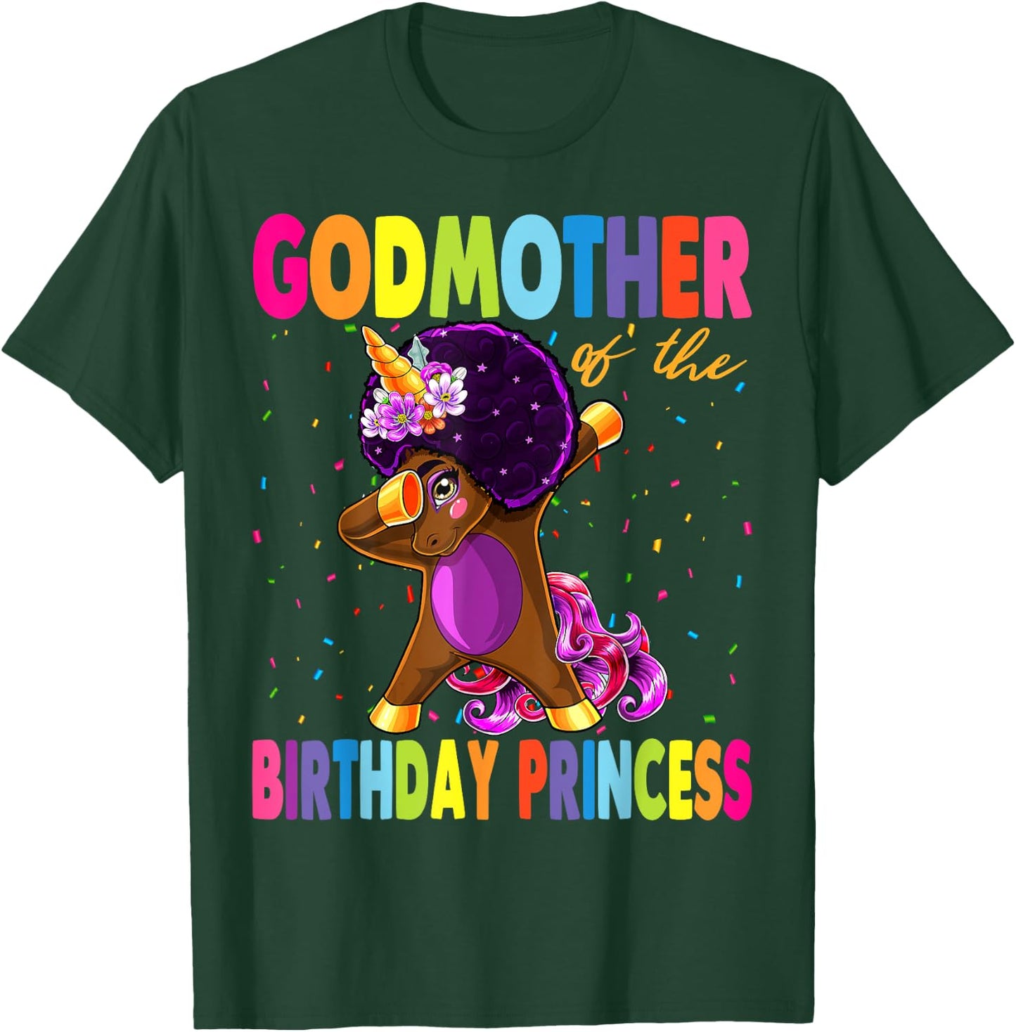 Dabbing Unicorn Afro GodMother of the Birthday Princess T-Shirt - T-Shirt | Forest