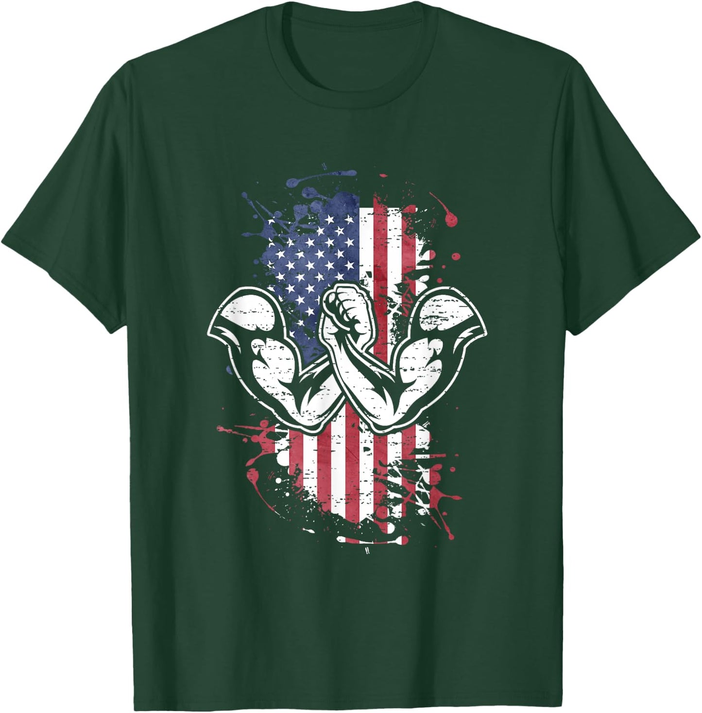 Arm Wrestling USA Flag Men T-Shirt - T-Shirt | Forest