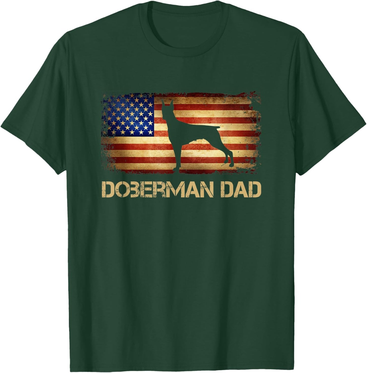 Doberman Dad Vintage American Flag Patriotic Dobermann T-Shirt - T-Shirt | Forest
