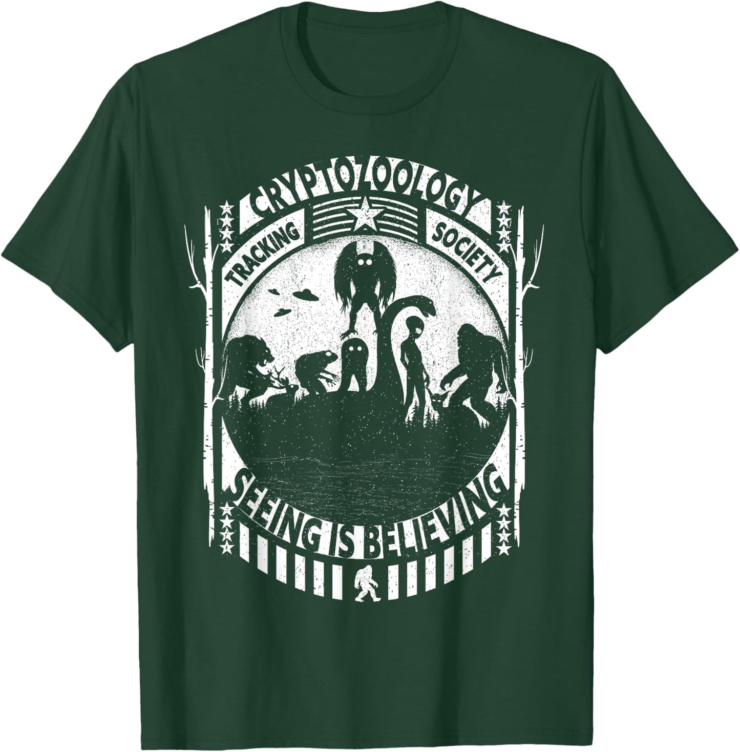 Cryptozoology Team Bigfoot Nessie Mothman And Aliens Cryptid T-Shirt - T-Shirt | Forest