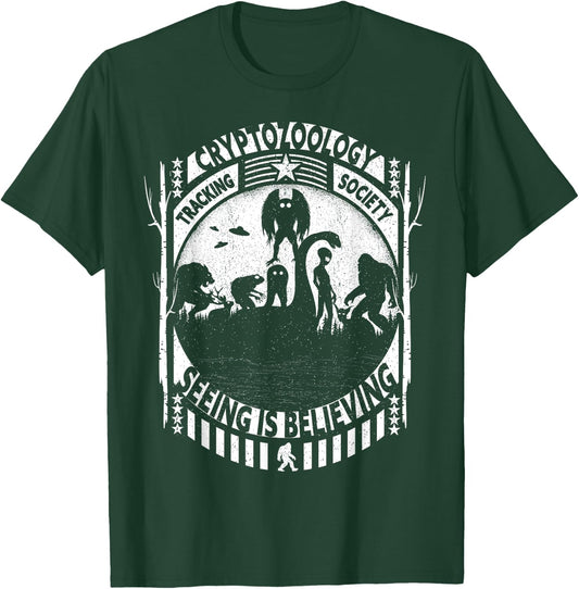 Cryptozoology Team Bigfoot Nessie Mothman And Aliens Cryptid T-Shirt - T-Shirt | Forest