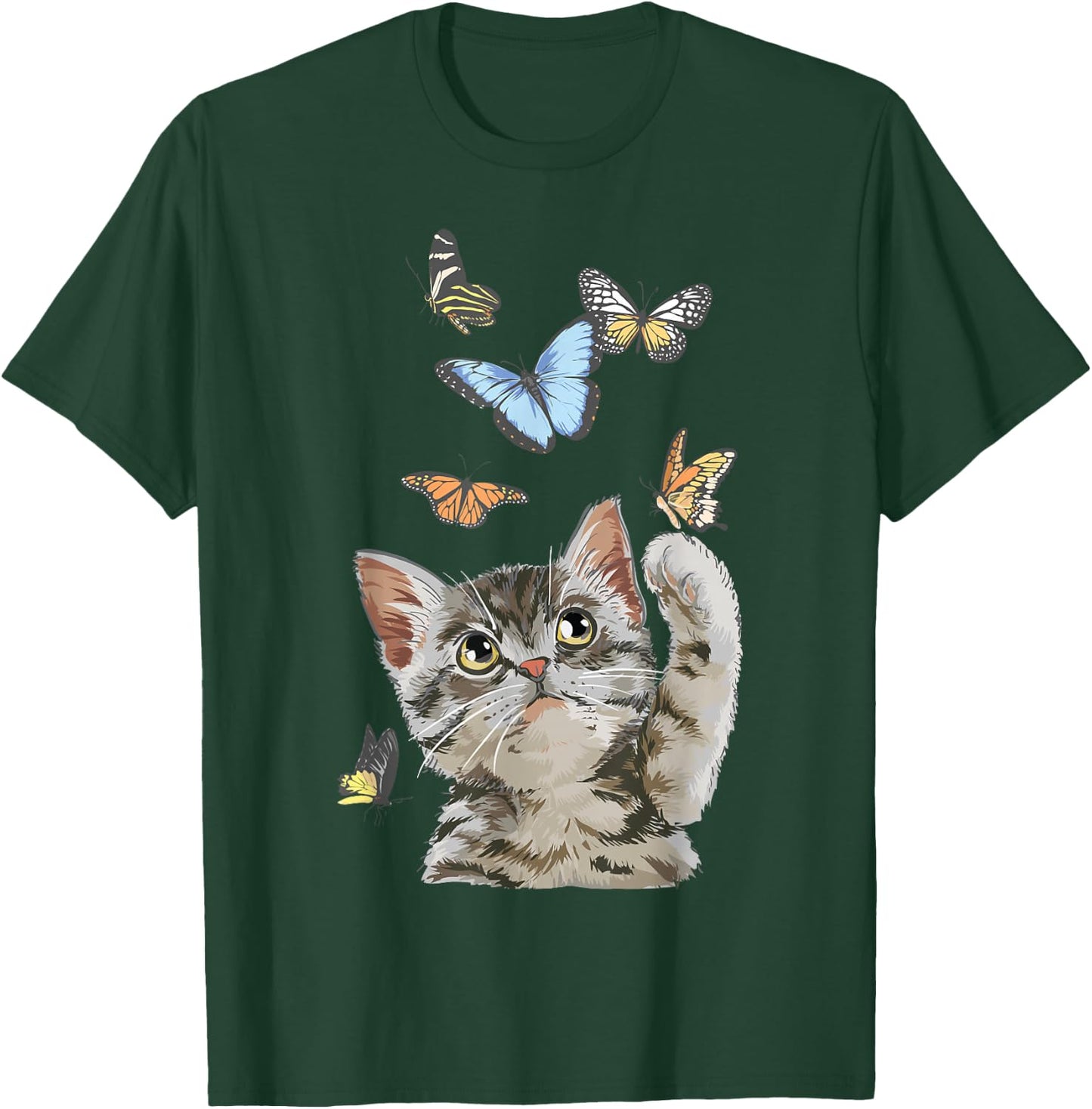 cute Kitty cat playing butterflies for lover cats kitten T-Shirt - T-Shirt | Forest