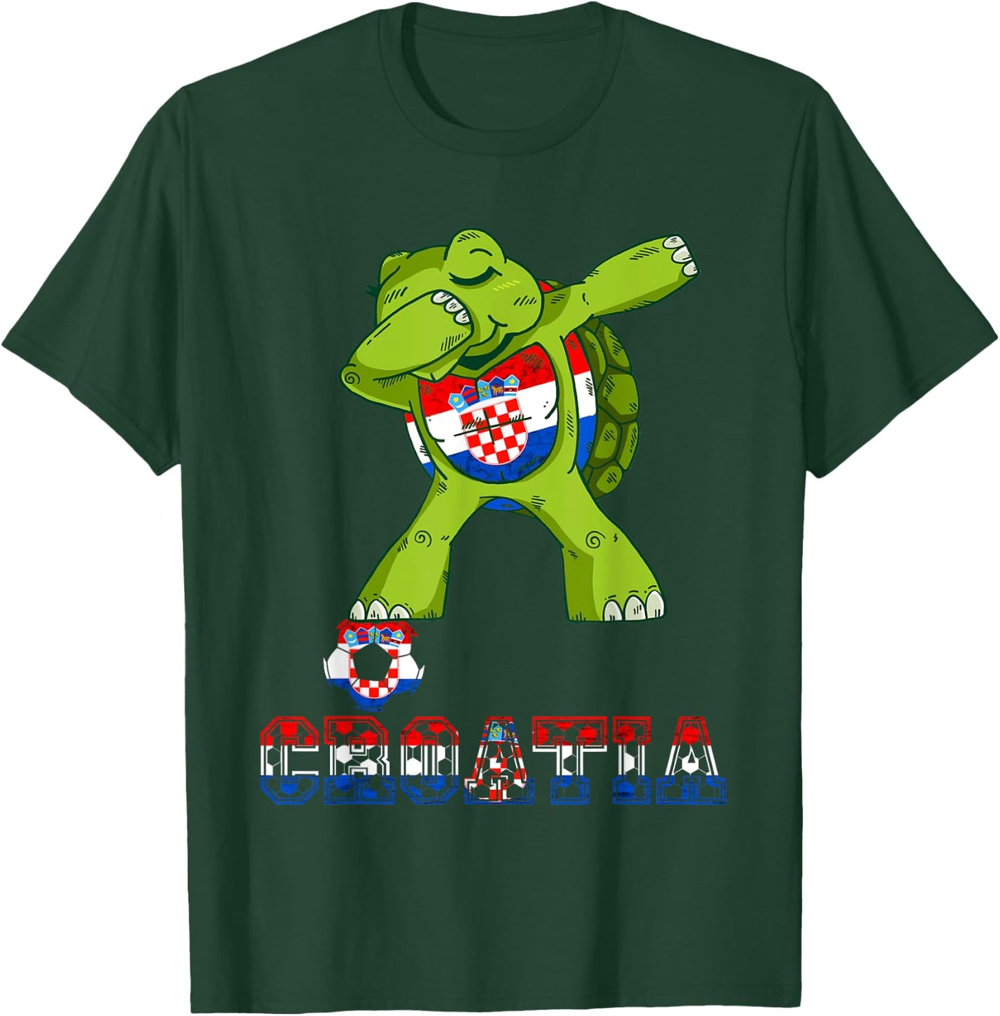 Croatia Dabbing Turtle Croatian Football Croatian Flag T-Shirt - T-Shirt | Forest