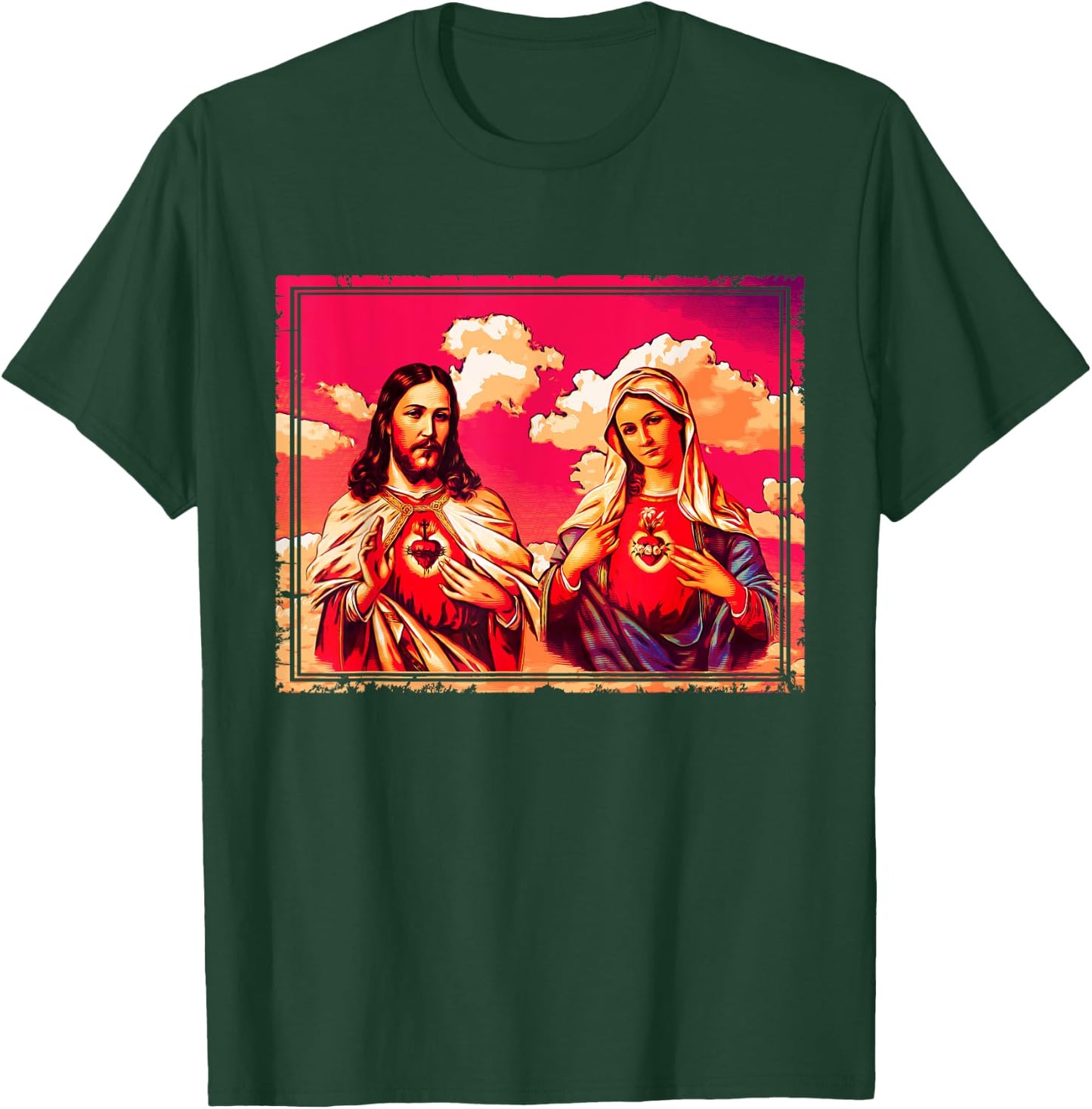 Sacred Heart and Immaculate Heart Picture Jesus and Mary T-Shirt - T-Shirt | Forest