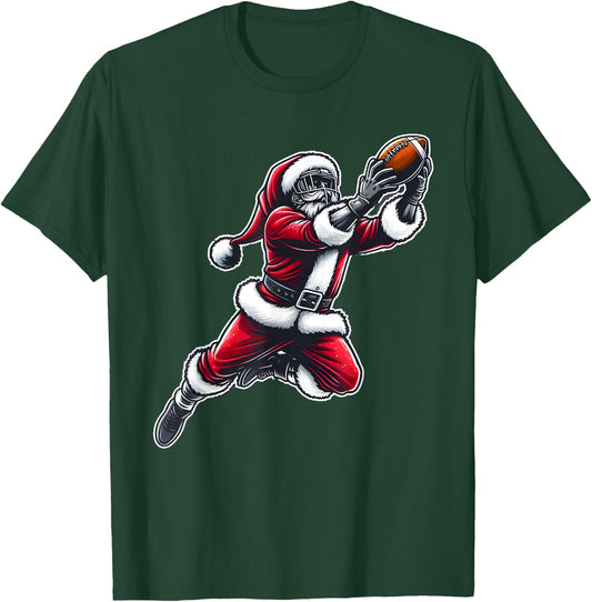 Santa Claus Playing American Football Christmas Football Fan T-Shirt - T-Shirt | Forest