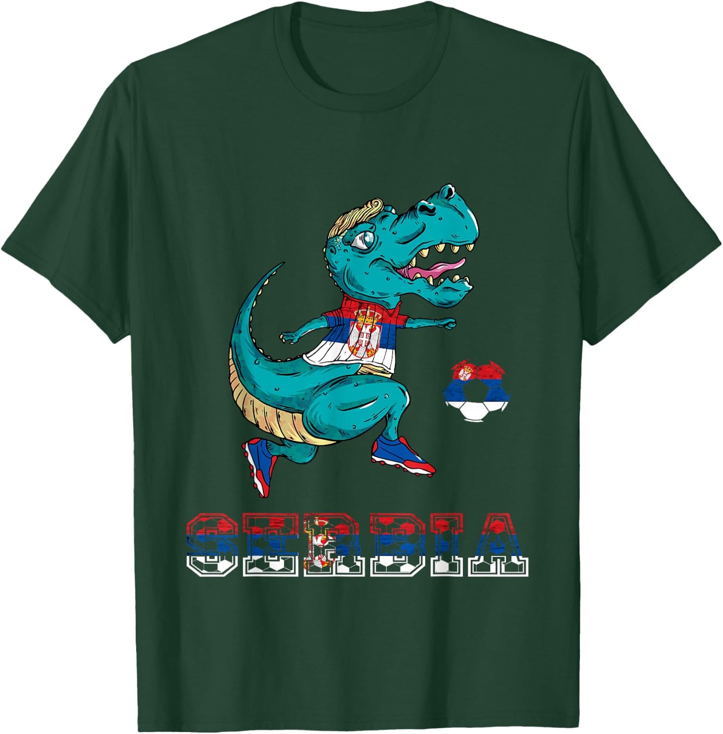 Serbian Football Serbian Roots Serbia Flag Dino T-Rex Serbia T-Shirt - T-Shirt | Forest