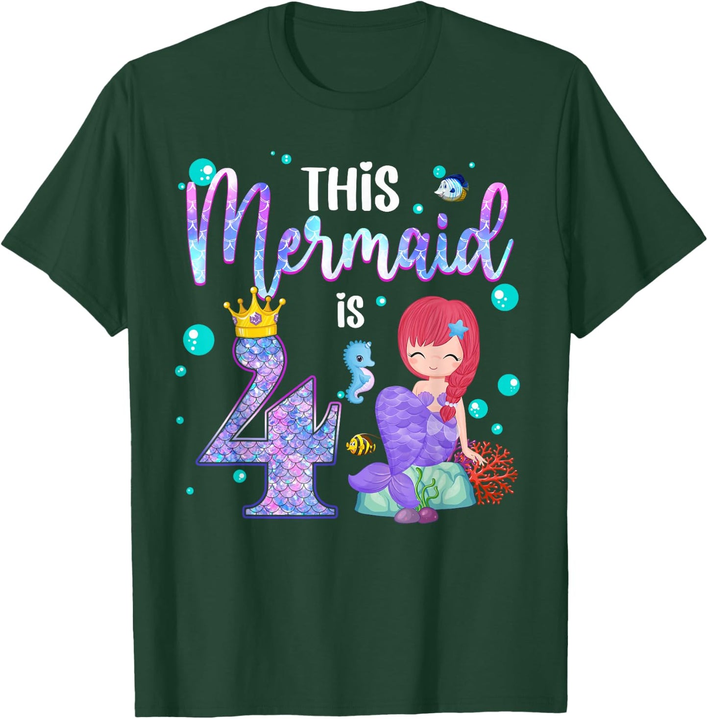 Girls 4th Birthday This Mermaid is 4 Years Old Mermaid Kids T-Shirt - T-Shirt | Forest